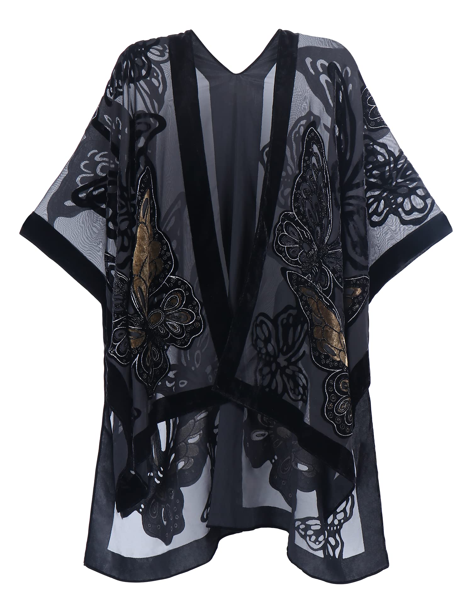 Women's Burnout Velvet Kimono Long Cardigan Cover Up Casual Outfit