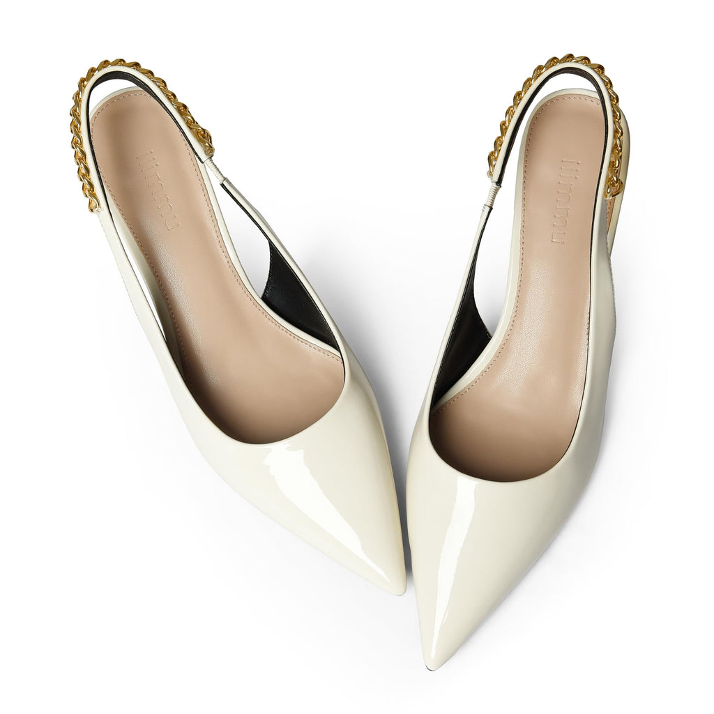 iiimmu Women's Stiletto Heels Closed Pointed Toe 4 in Heels for Women Patent Leather Pumps with Chain Wedding Party Dress Prom Heels Slingback Pumps