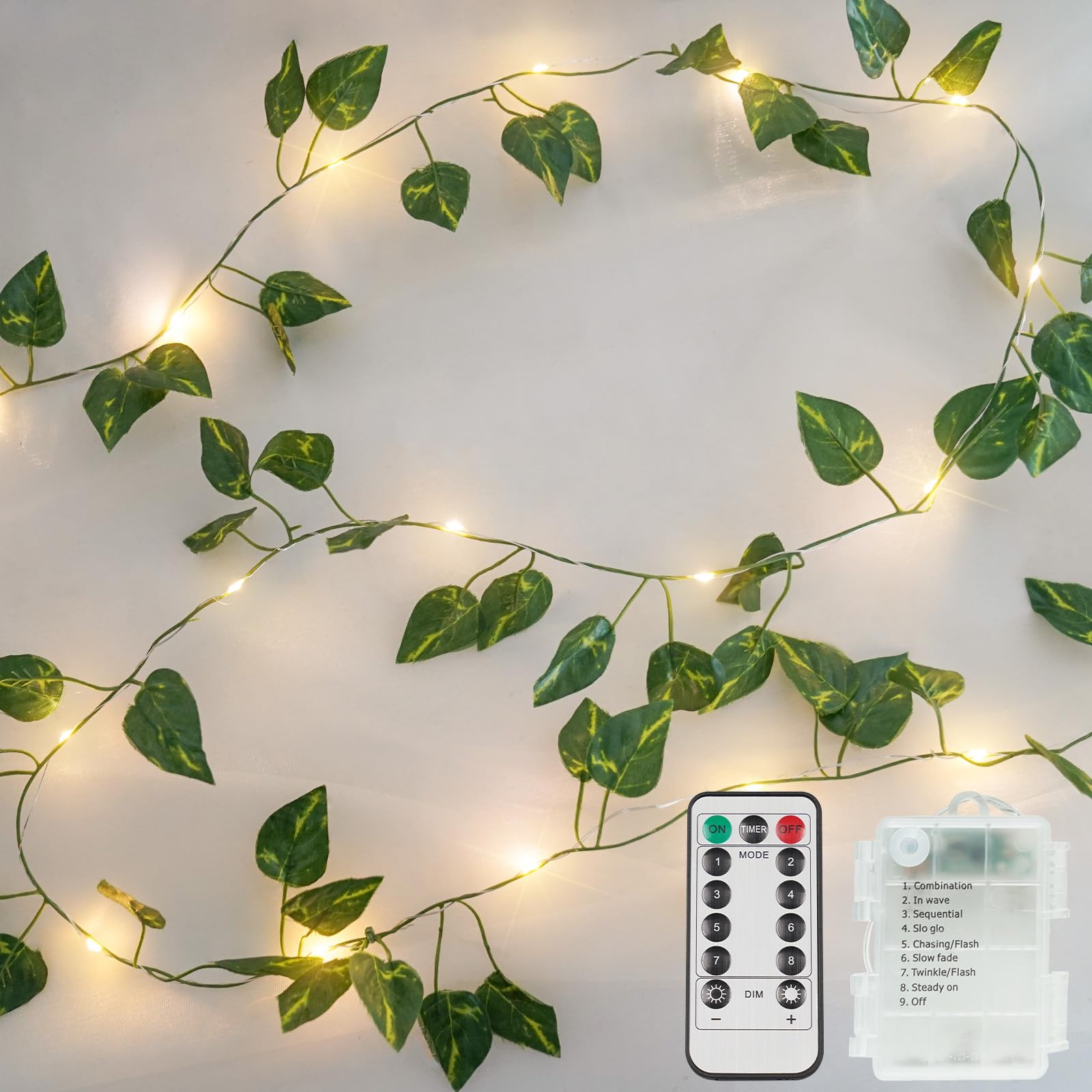 suddus Vine with Fairy Lights Battery Operated, 33ft 100 LED Maple Leaf String Lights with Remote, Dimmable Fall Garland with Lights for Bedroom Wall Indoor Outdoor Thanksgiving Decor (Warm White)