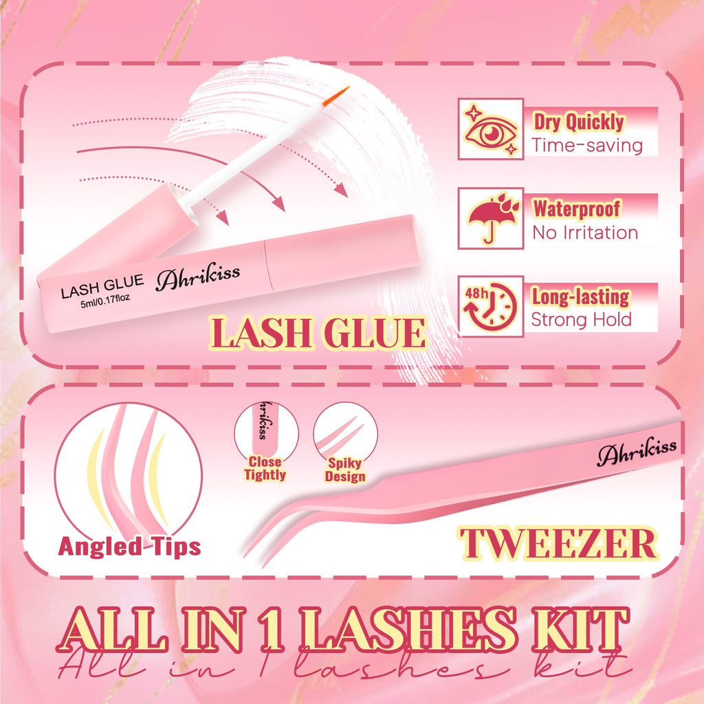 Ahrikiss Lashes Wispy False Eyelashes Natural Look Cat Eye Lashes 8 Pairs Faux Mink Lashes Lightweight Eyelashes Kit with Lash Glue and Lash Tweezers Soft Fake Lashes (Ethereal)