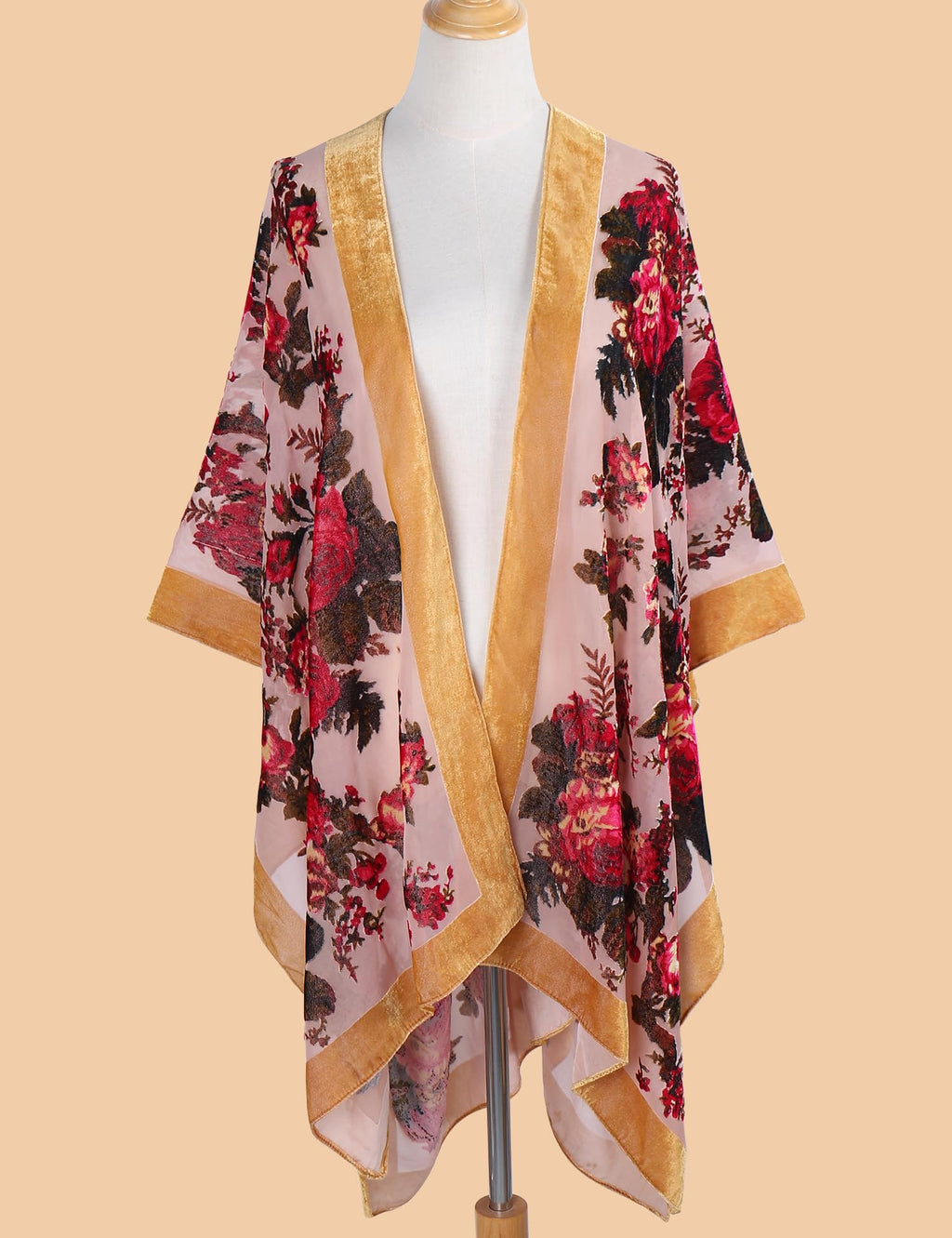 Women's Burnout Velvet Kimono Long Cardigan Cover Up Casual Outfit
