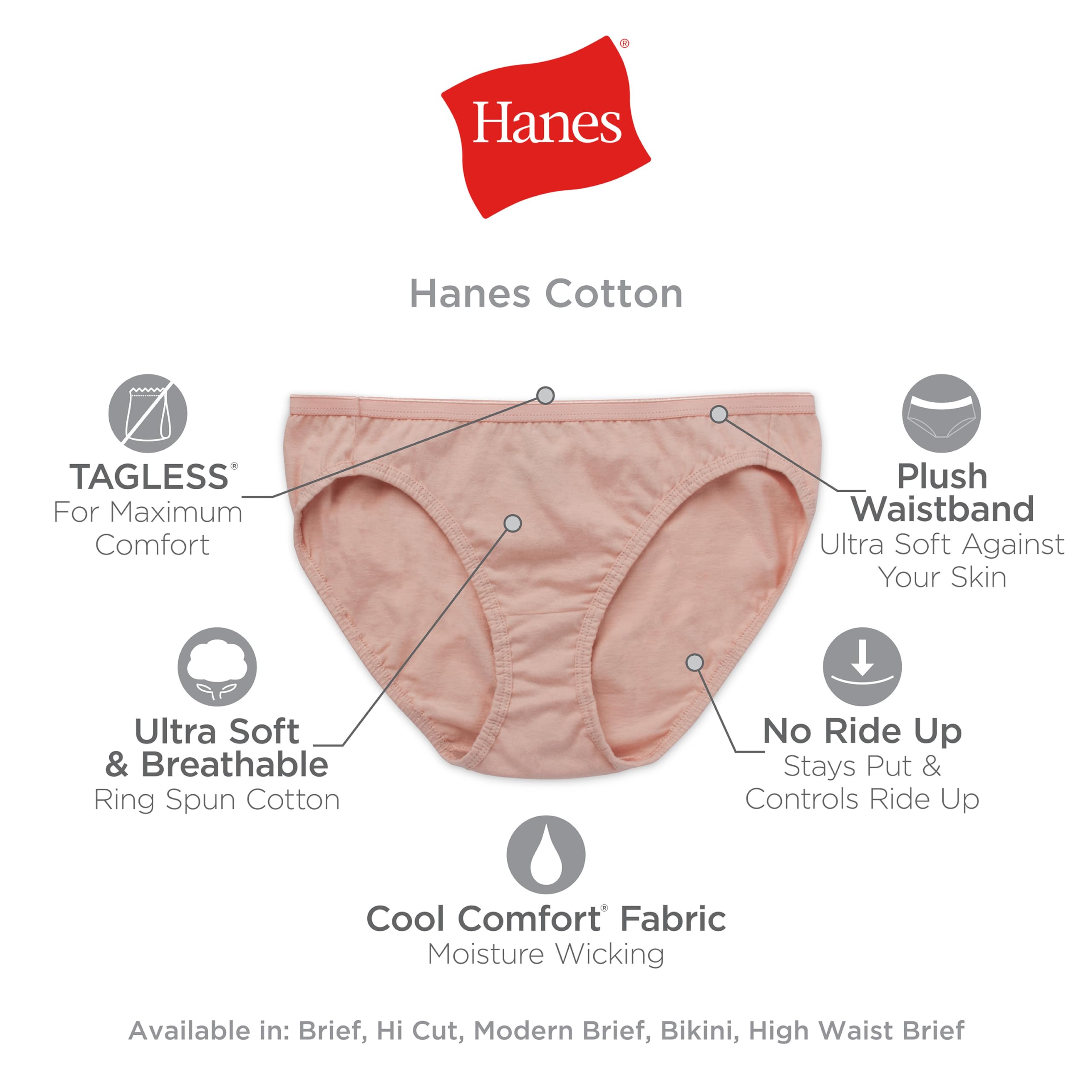 Hanes Women's Underwear Brief Pack, 10-Pack, Full-Coverage Brief Panties, Moisture-Wicking Underwear for Women