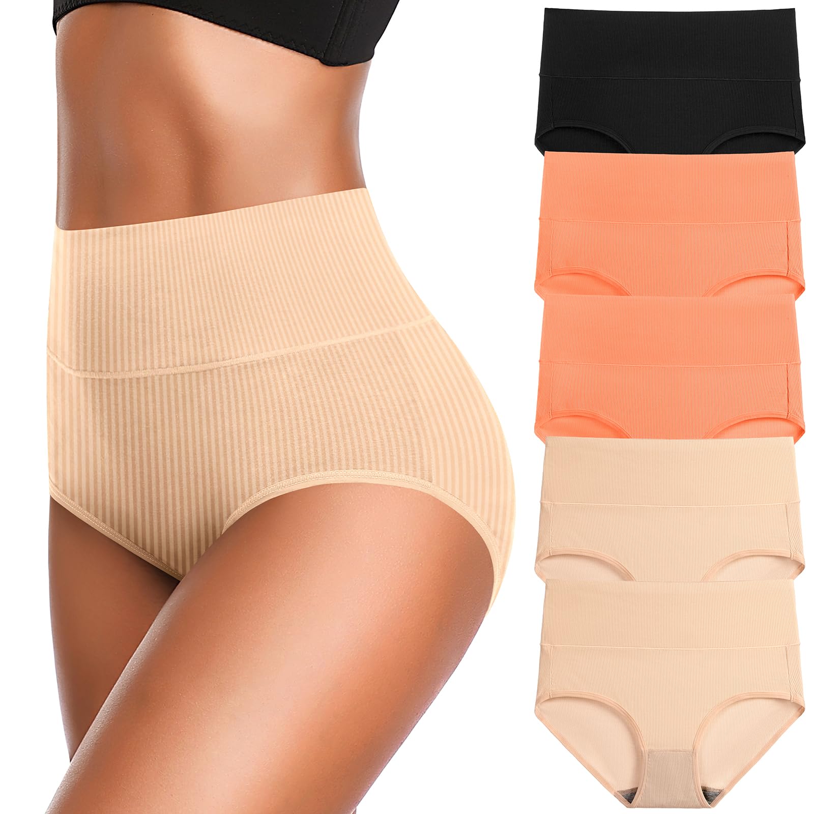 Women's High Waist Cotton Underwear Super Stretchy Briefs Full Coverage Panties Soft Women Panties 5-Pack