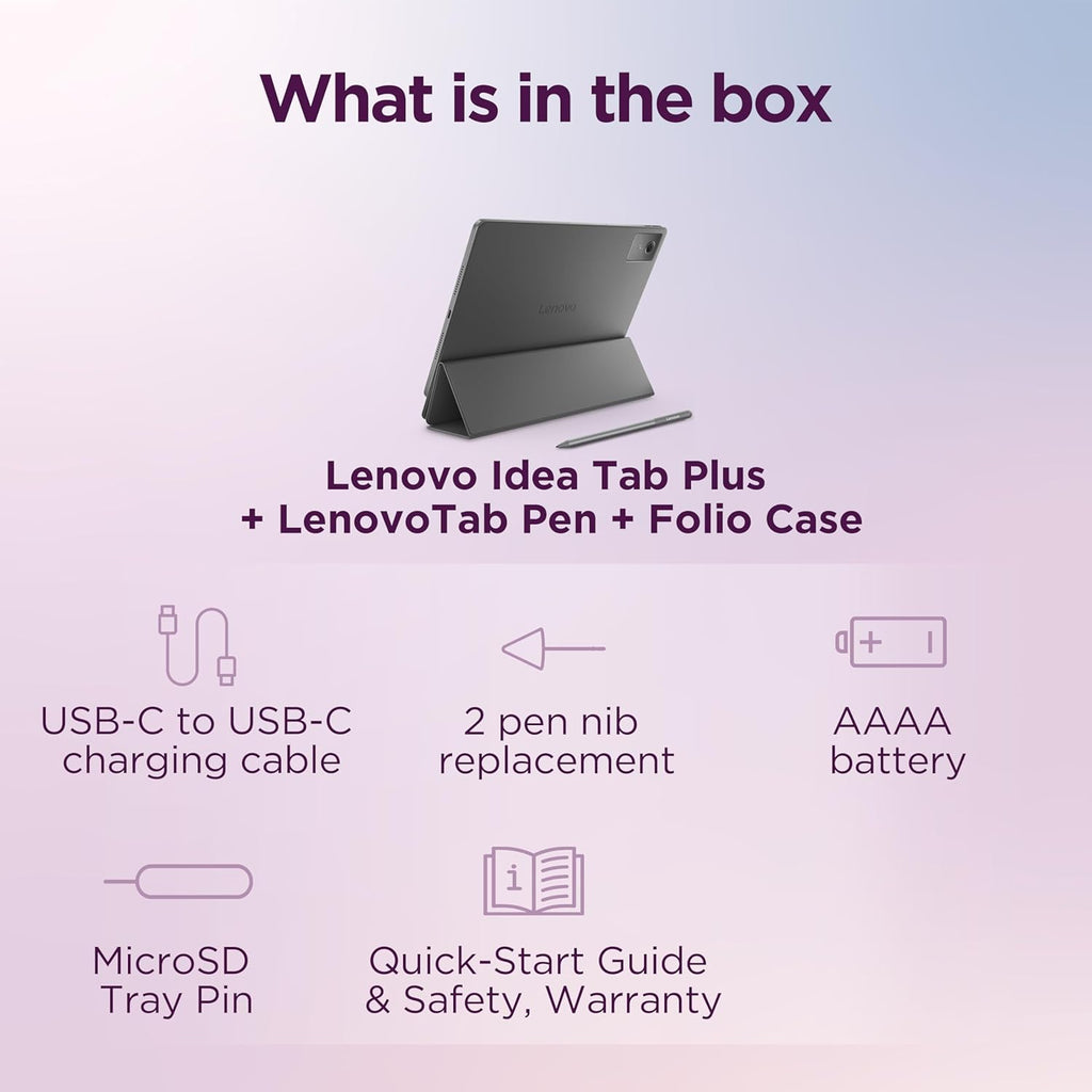 Lenovo Idea Tab Plus - Lightweight Tablet - 12.1″ 2.5K IPS Touchscreen Display - 90Hz - MediaTek Dimensity 6400-8GB Memory - 128GB Storage - Integrated Arm Mali-G57 MC2 Tab Pen & Folio Case