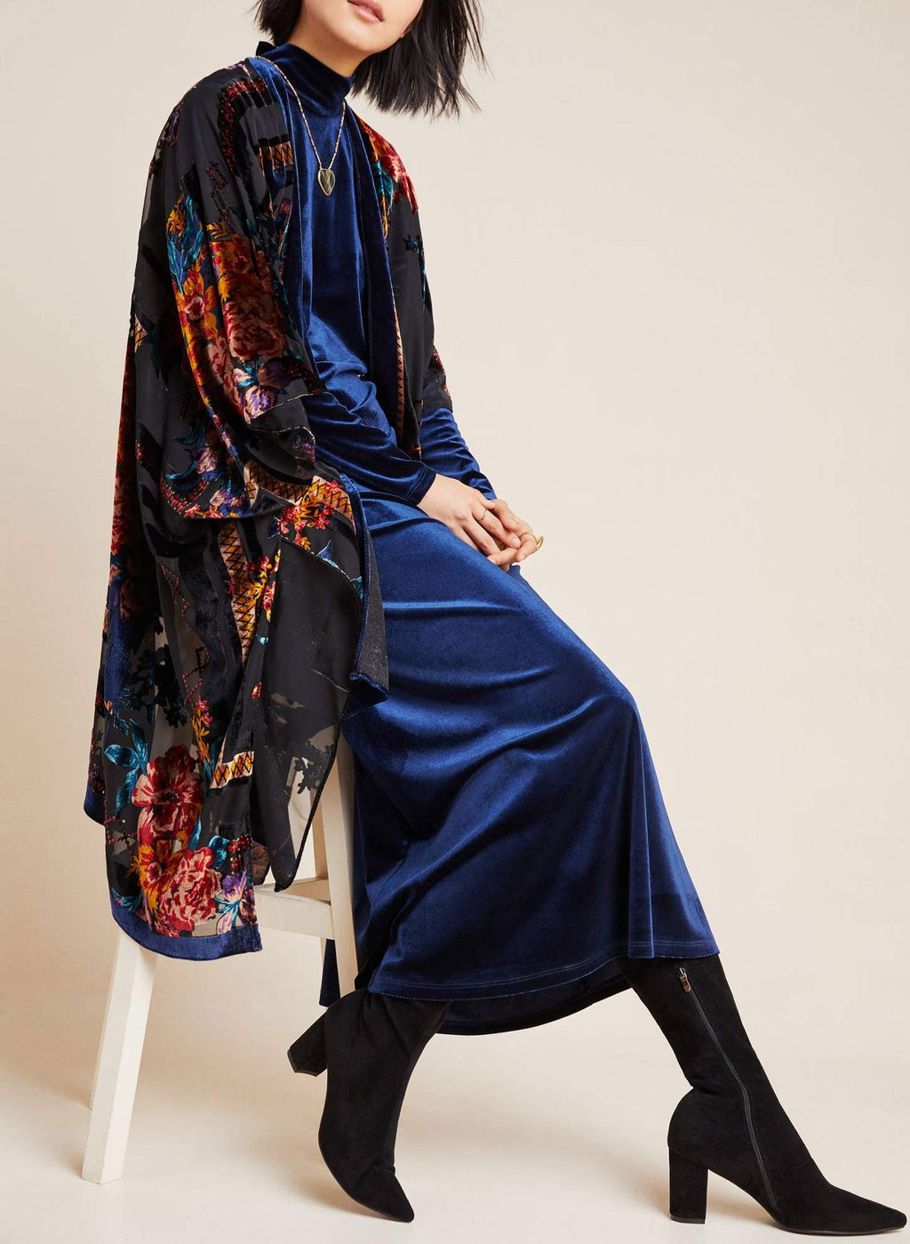 Women's Burnout Velvet Kimono Long Cardigan Cover Up Casual Outfit