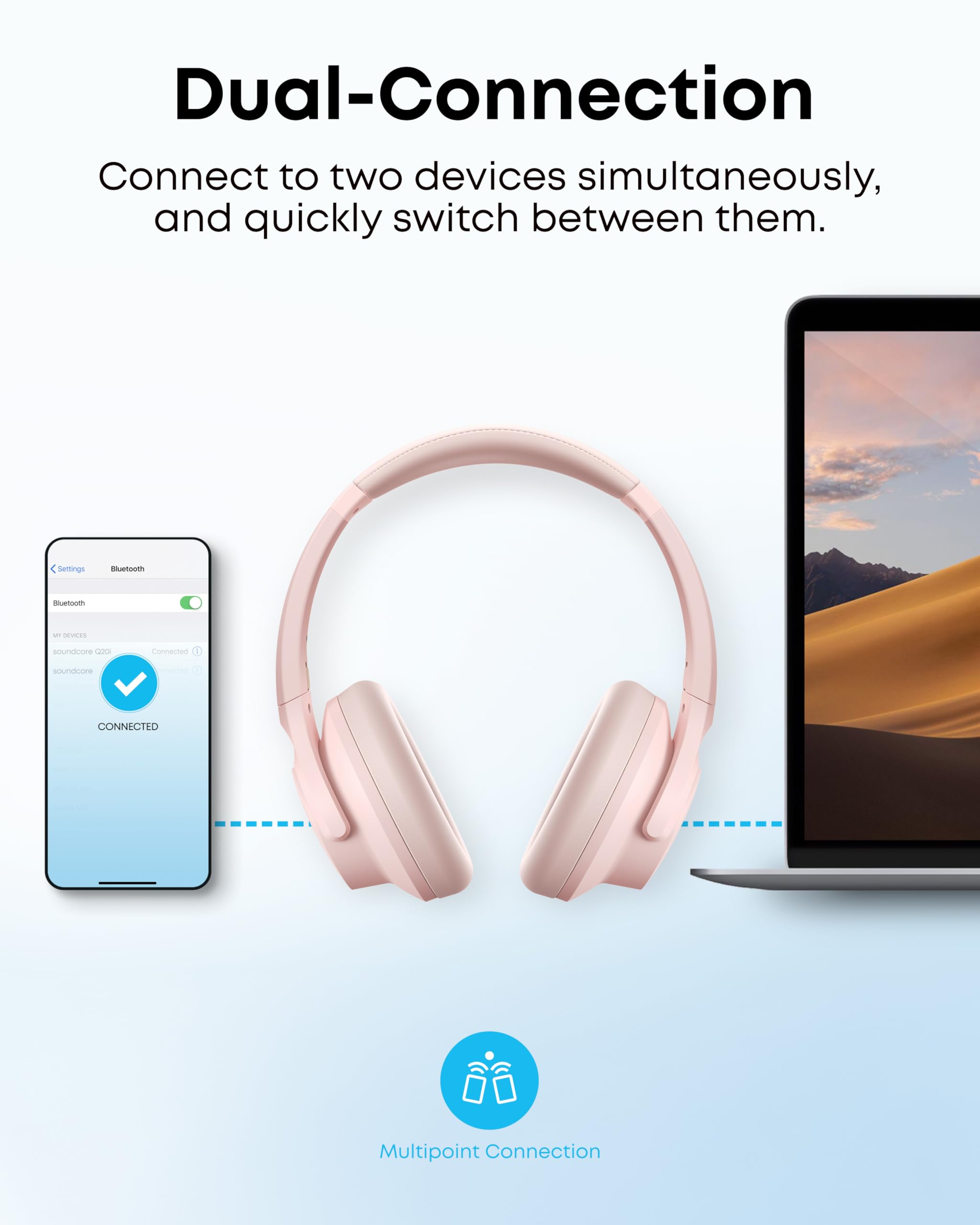 Soundcore by Anker Q20i Hybrid Active Noise Cancelling Headphones, Wireless Over-Ear Bluetooth, 40H Long ANC Playtime, Hi-Res Audio, Big Bass, Customize via an App, Transparency Mode (White)