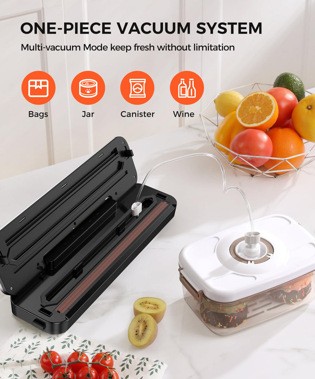 75KPa Food Vacuum Sealer,Light 6-in-1 Dry/Moist Modes with Digital Timer,Ft cu Built-in Cutter, Compact Design, Large Includes 10 Bags (Sliver) 14.8