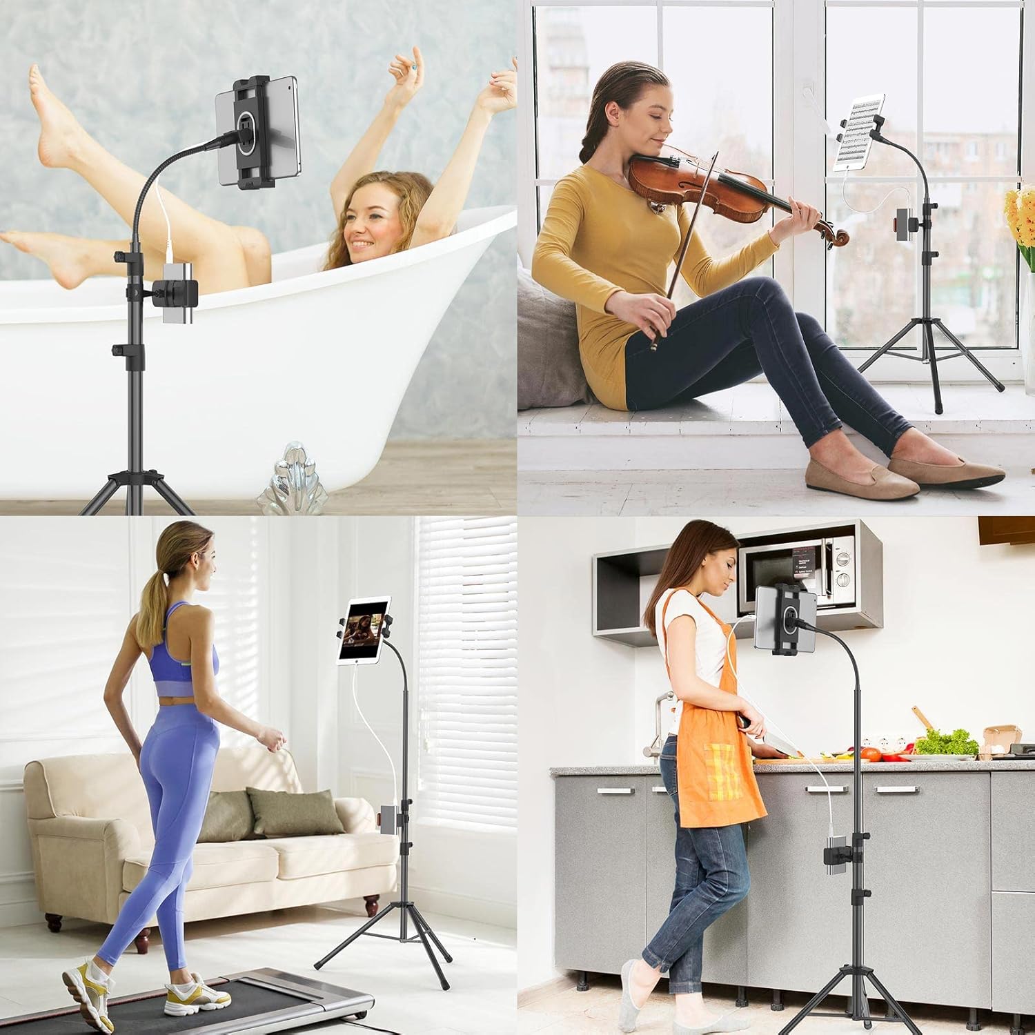 Tripod Stand for Ipad,Gooseneck 65-inch Floor Stand for Tablet,Floor Stand for iPad Tripod with 360° Rotating Mount for Mini, Air, Pro and All 4.7-11.9 Inch Tablet and Phone