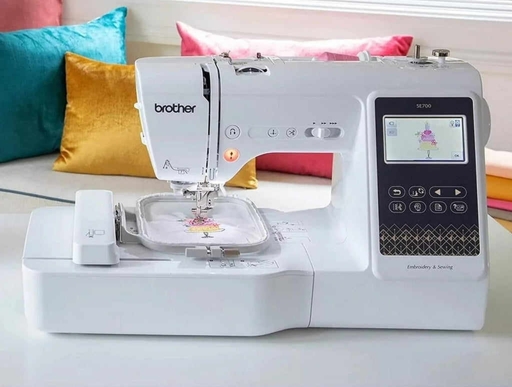 Brother SE700 Sewing and Embroidery Machine, Wireless LAN Connected, 135 Built-in Designs, 103 Built-in Stitches, Computerized, 4" x 4" Hoop Area, 3.7" Touchscreen Display, 8 Included Feet, White