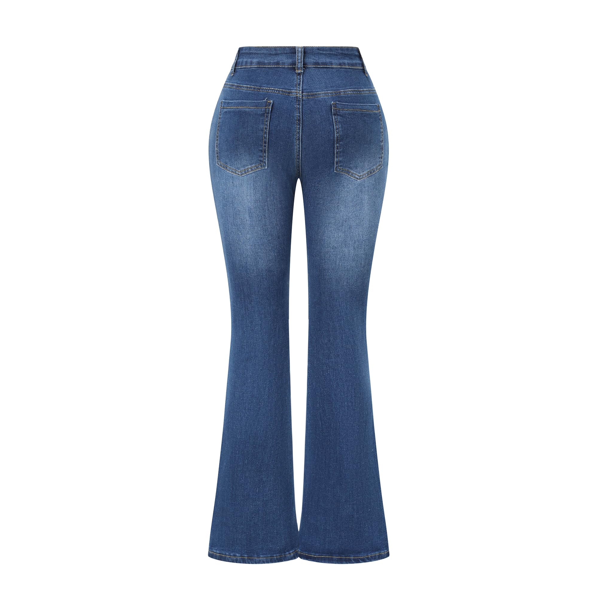 THUNDER STAR Womens Stretchy Mid Rise Flare Jeans Distressed Denim Bell Bottom Pants