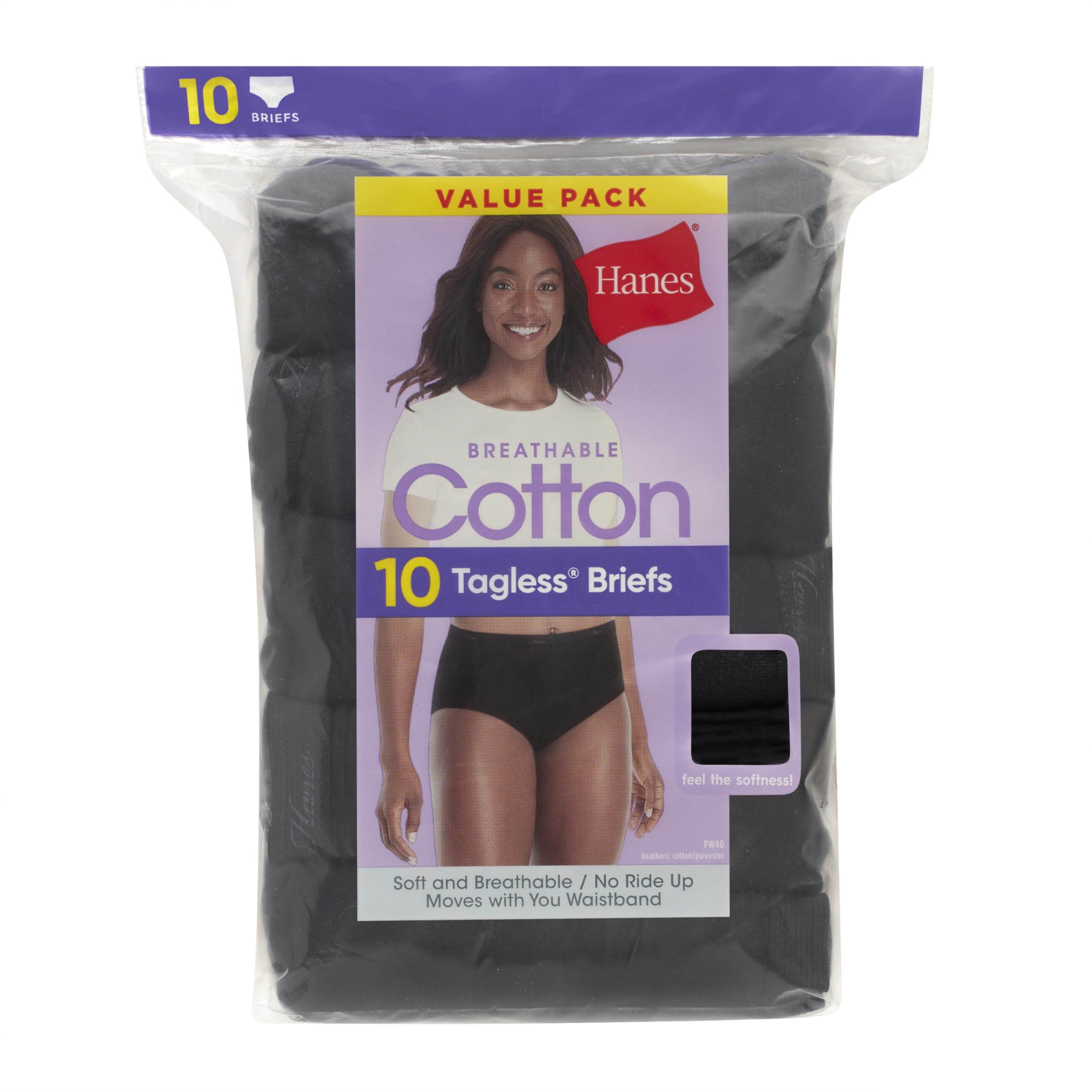 Hanes Women's Underwear Brief Pack, 10-Pack, Full-Coverage Brief Panties, Moisture-Wicking Underwear for Women