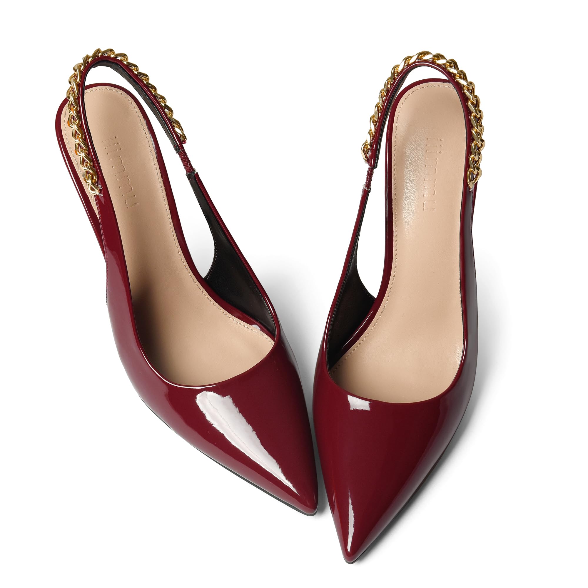 iiimmu Women's Stiletto Heels Closed Pointed Toe 4 in Heels for Women Patent Leather Pumps with Chain Wedding Party Dress Prom Heels Slingback Pumps