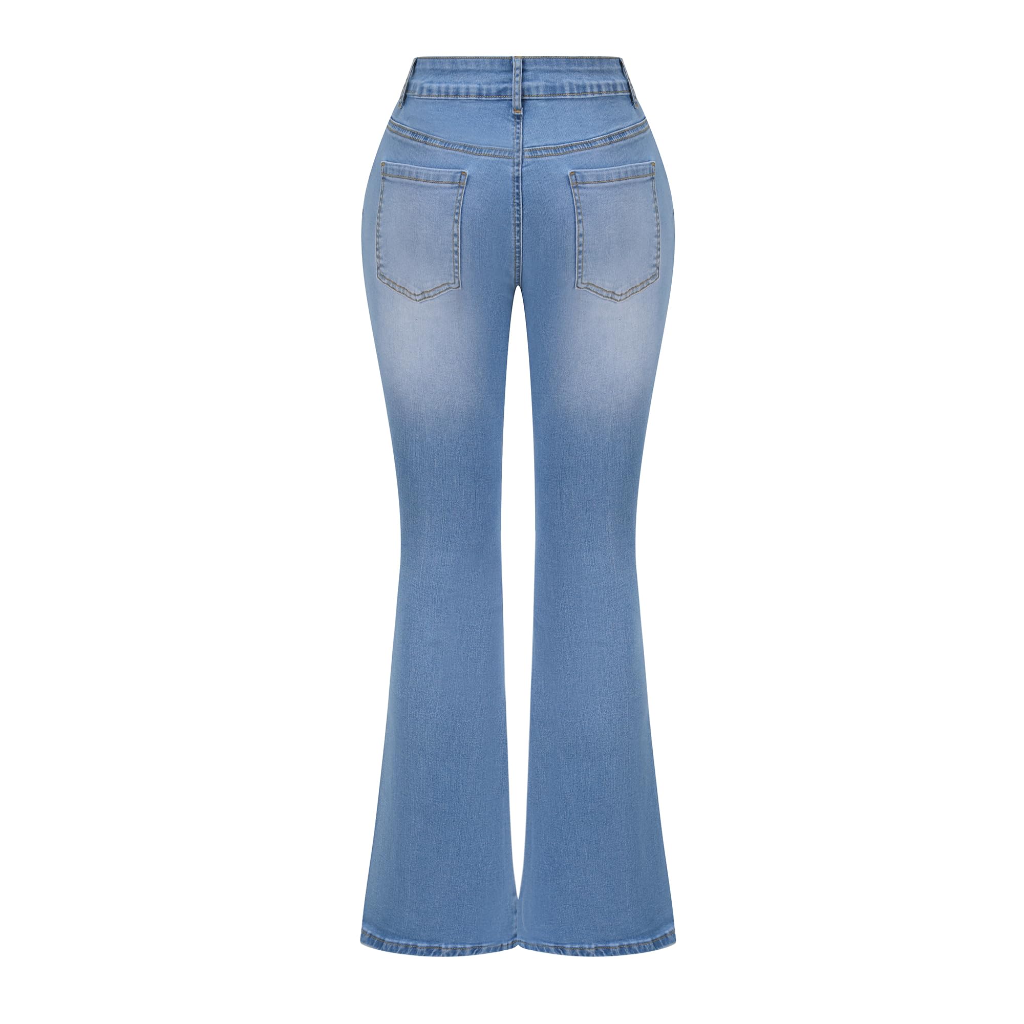 THUNDER STAR Womens Stretchy Mid Rise Flare Jeans Distressed Denim Bell Bottom Pants