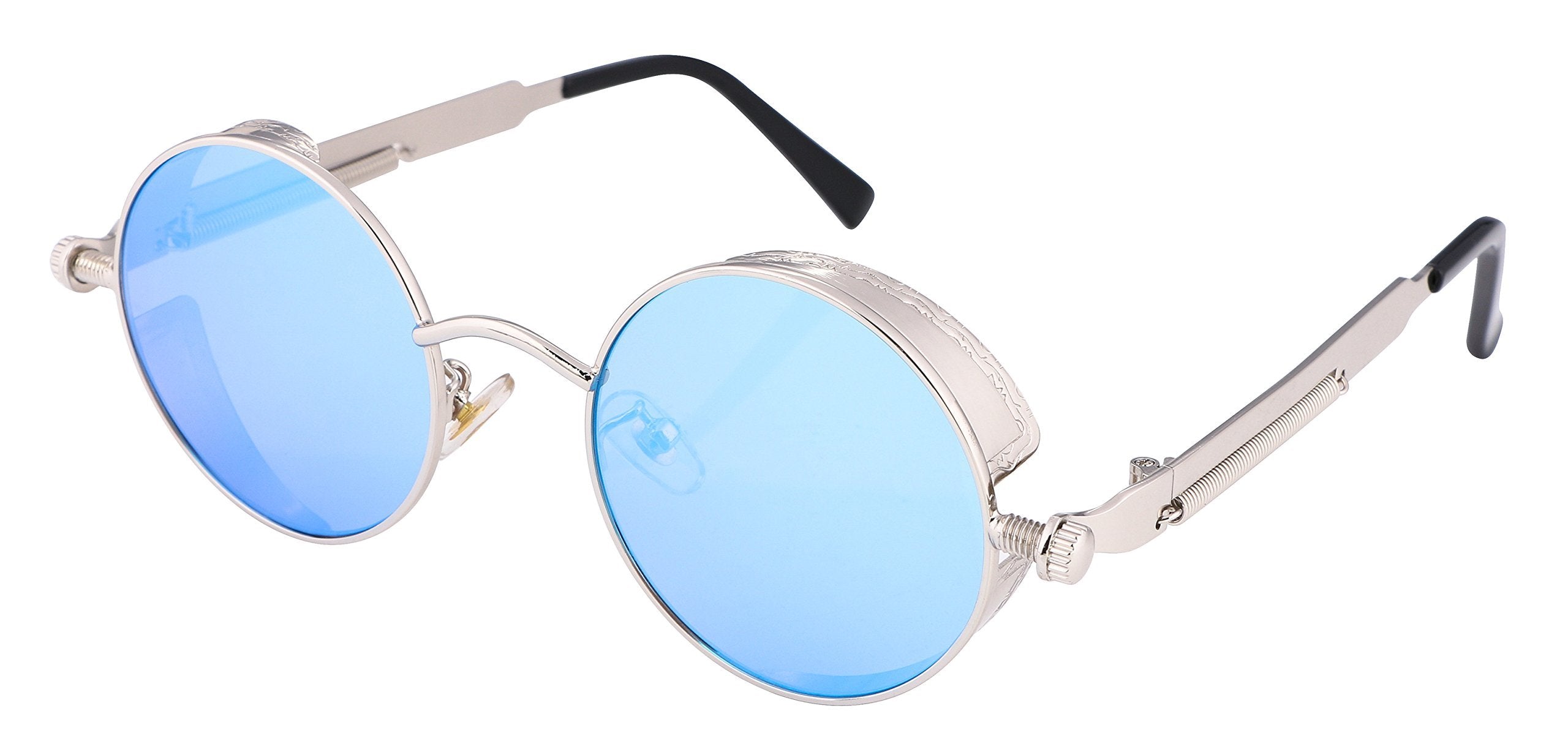 FEISEDY Retro Gothic Steampunk Sunglasses Round Metal Frame Punk Circle Inspired Shade Men B1857