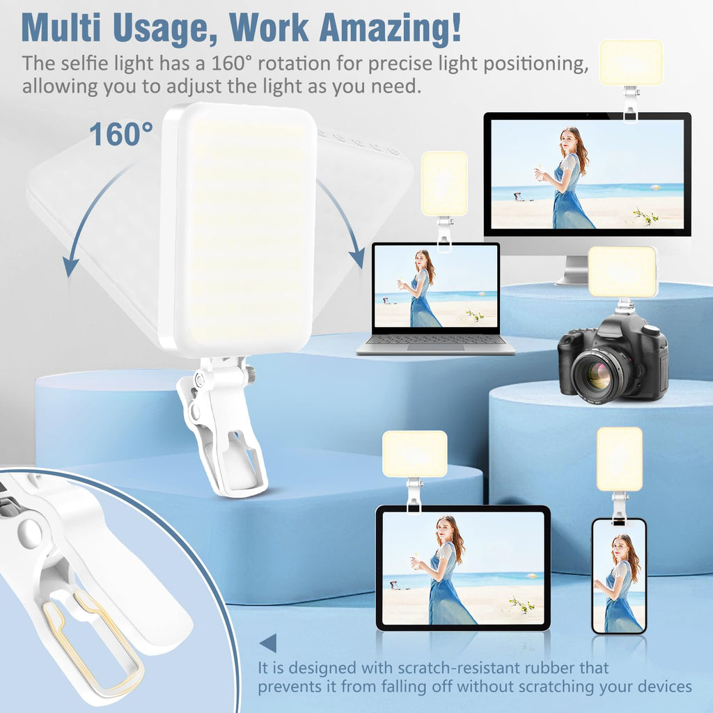 ALTSON 60 LED Portable Selfie Light Video Conference Lighting with Clip & Camera Tripod Adapter Rechargeable 2200mAh CRI 97+, 3 Light Modes for Phone iPhone Webcam Laptop Photo Makeup