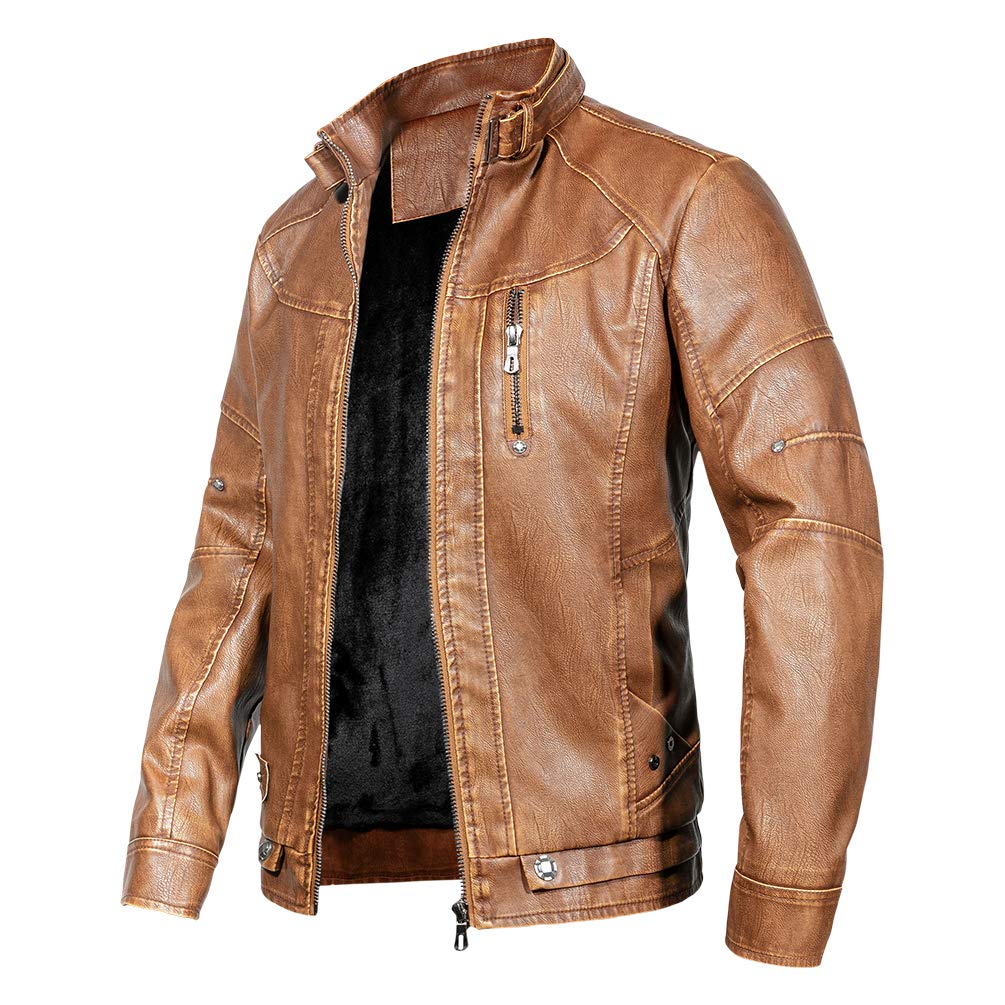WULFUL Men's Vintage Stand Collar Leather Jacket Motorcycle PU Jacket and Coat