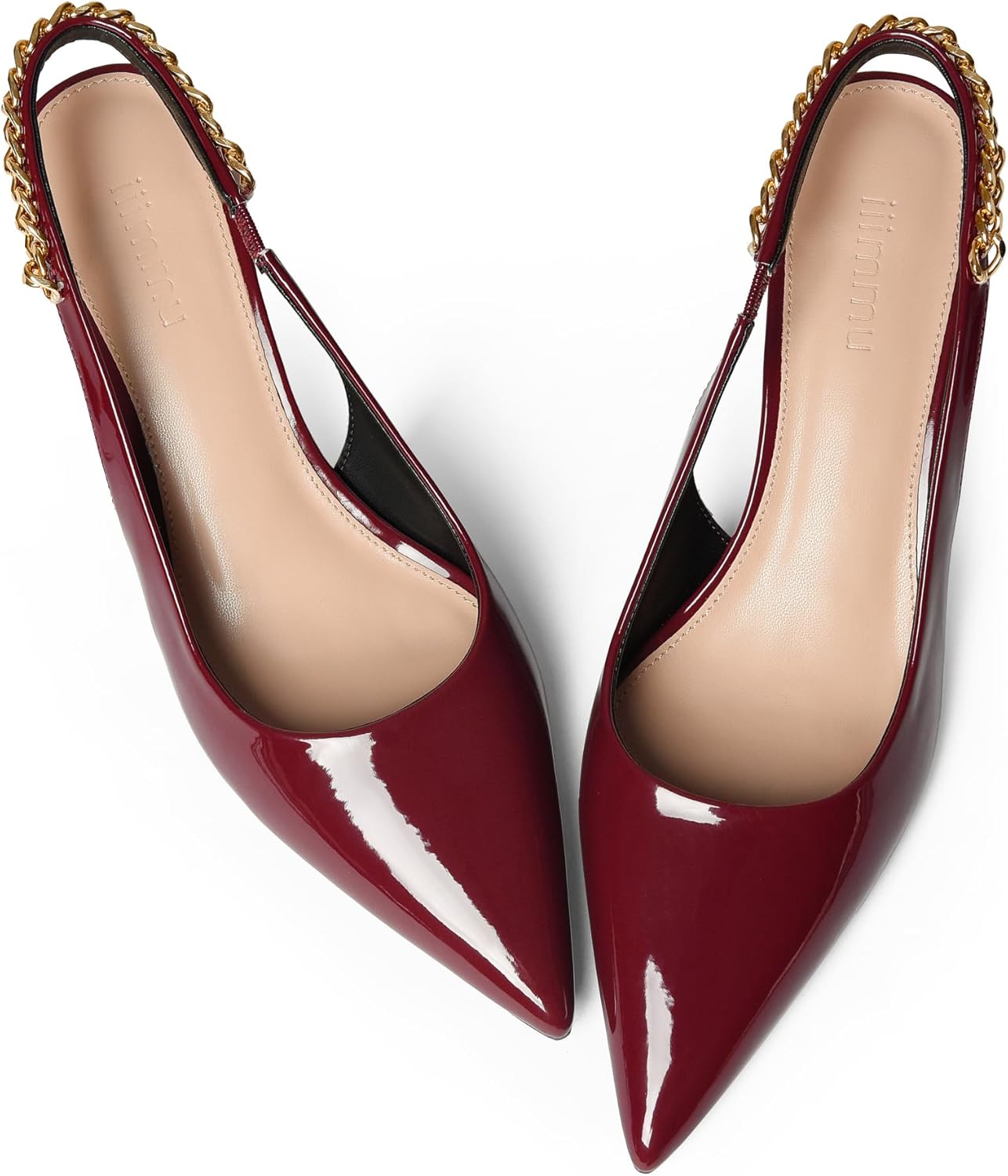 iiimmu Women's Stiletto Heels Closed Pointed Toe 4 in Heels for Women Patent Leather Pumps with Chain Wedding Party Dress Prom Heels Slingback Pumps