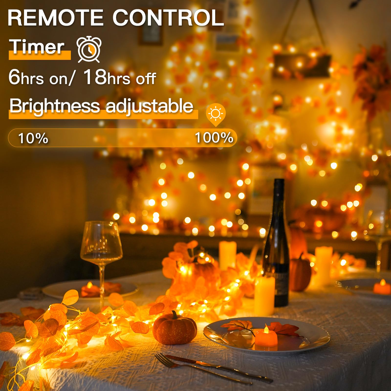 suddus Vine with Fairy Lights Battery Operated, 33ft 100 LED Maple Leaf String Lights with Remote, Dimmable Fall Garland with Lights for Bedroom Wall Indoor Outdoor Thanksgiving Decor (Warm White)