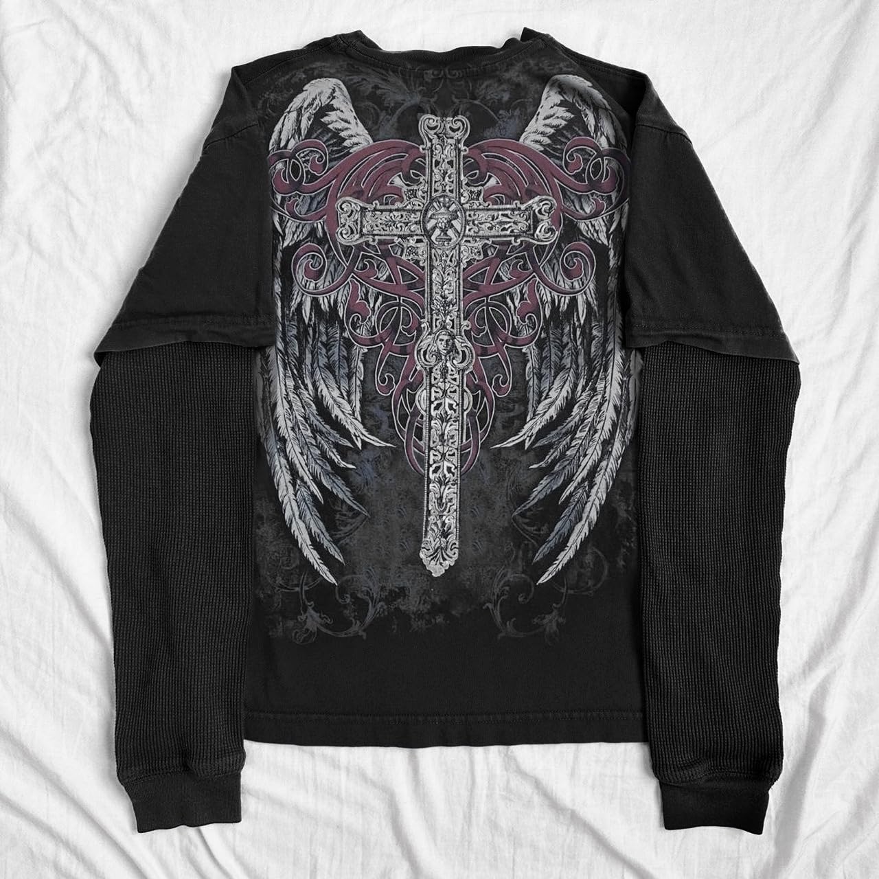 Goth Shirt Gothic Shirt Fake Two-Piece Alternative Clothing Goth Long Sleeve Top Grunge Clothes