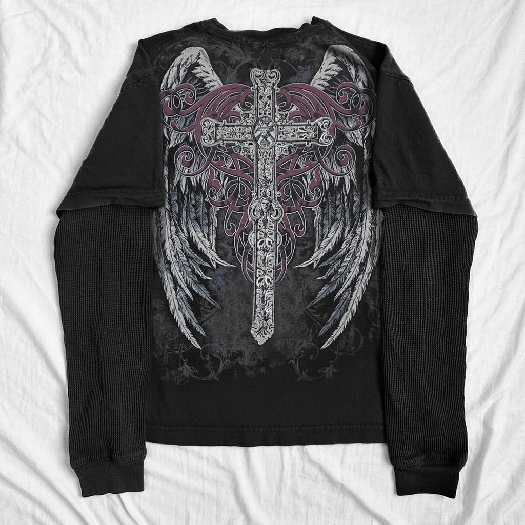 Goth Shirt Gothic Shirt Fake Two-Piece Alternative Clothing Goth Long Sleeve Top Grunge Clothes