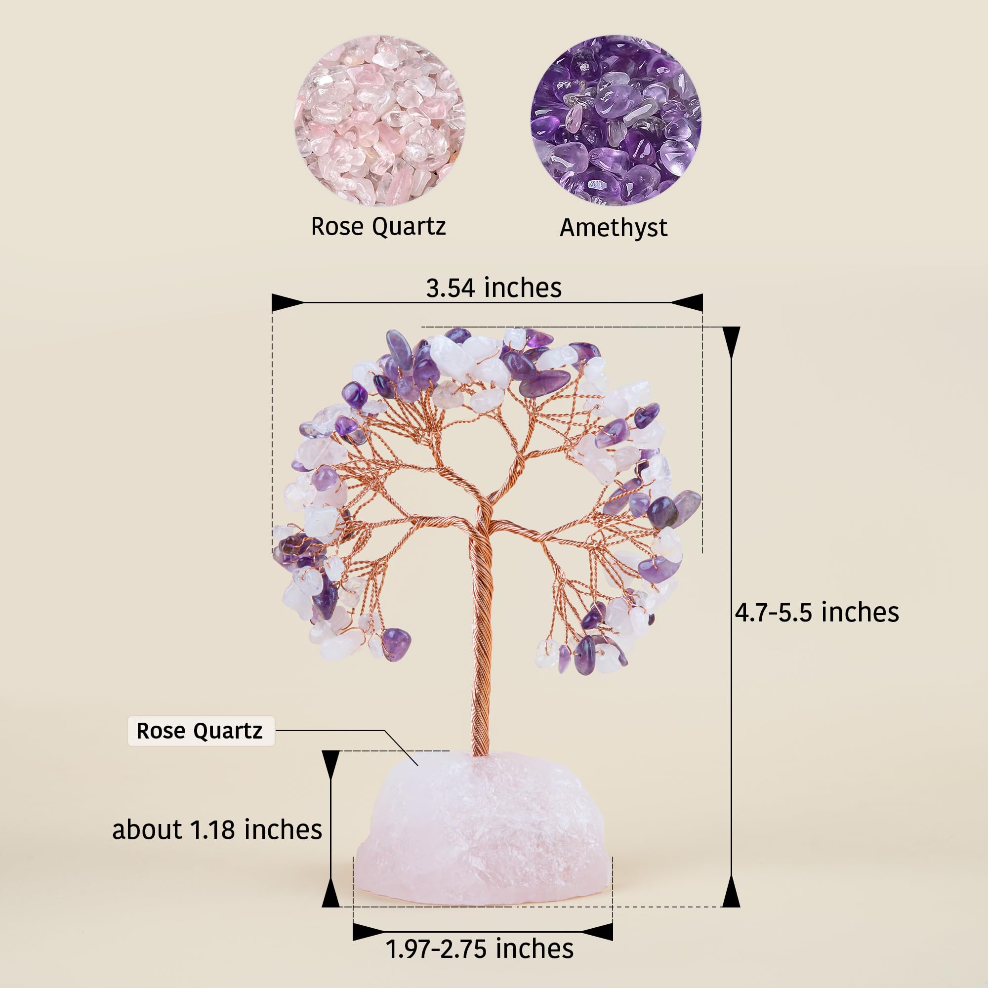 ZenBless 7 Chakra Healing Crystals Stones Tree, Amethyst, Pink Crystal, Aquamarine Leaf Wire Wrapped on Natural Agate Slice Base, Home Office Desk Living Room Feng Shui Decoration for Luck