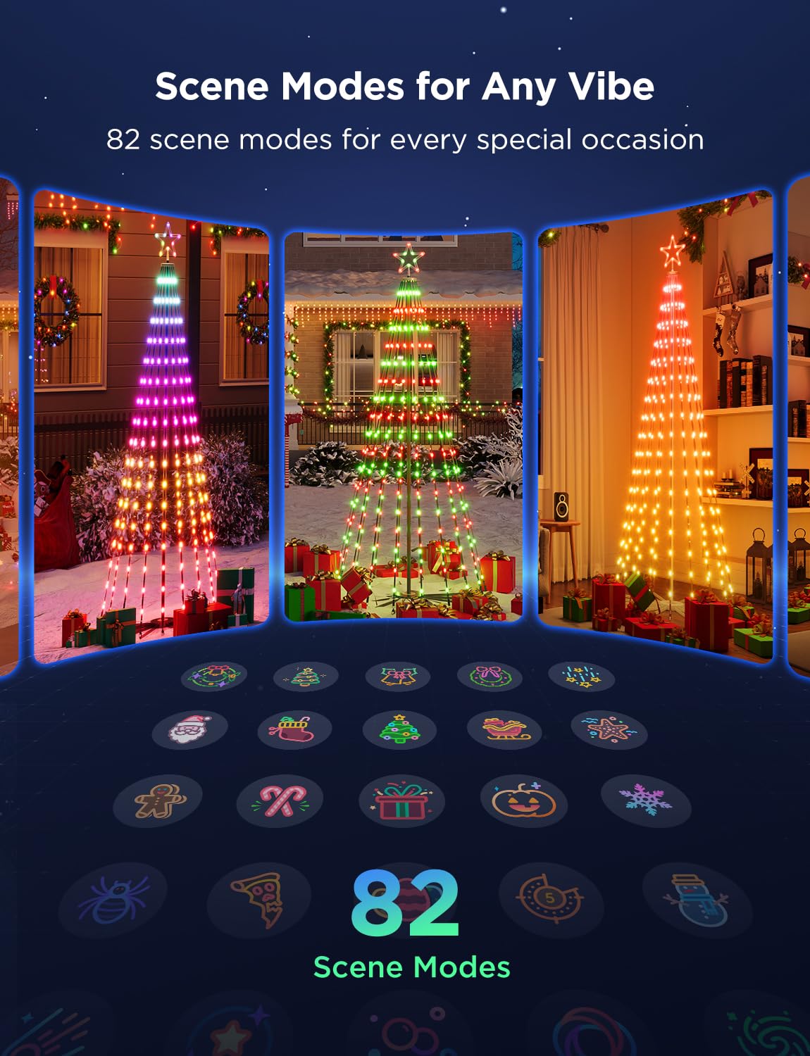 Govee Christmas Cone Tree Lights, 6ft 316 LEDs RGBIC Christmas Tree Lights with Smart App Control, IP67 Waterproof Outdoor String Lights for Xmas Decorations, 82+ Scene Modes, Music Sync, Black Stand