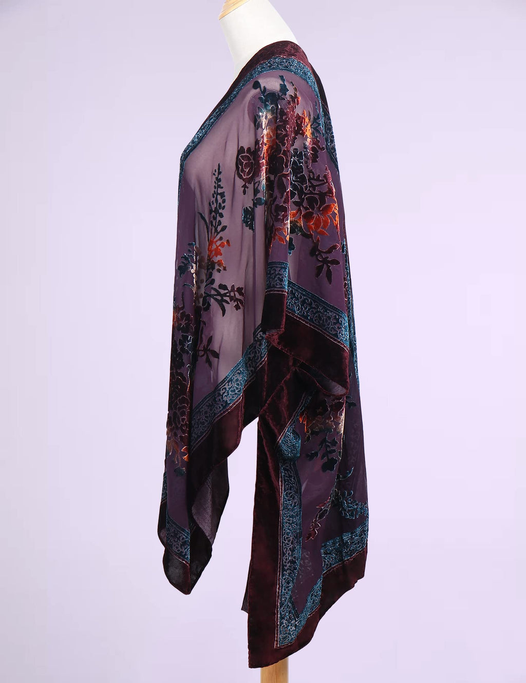 Women's Burnout Velvet Kimono Long Cardigan Cover Up Casual Outfit