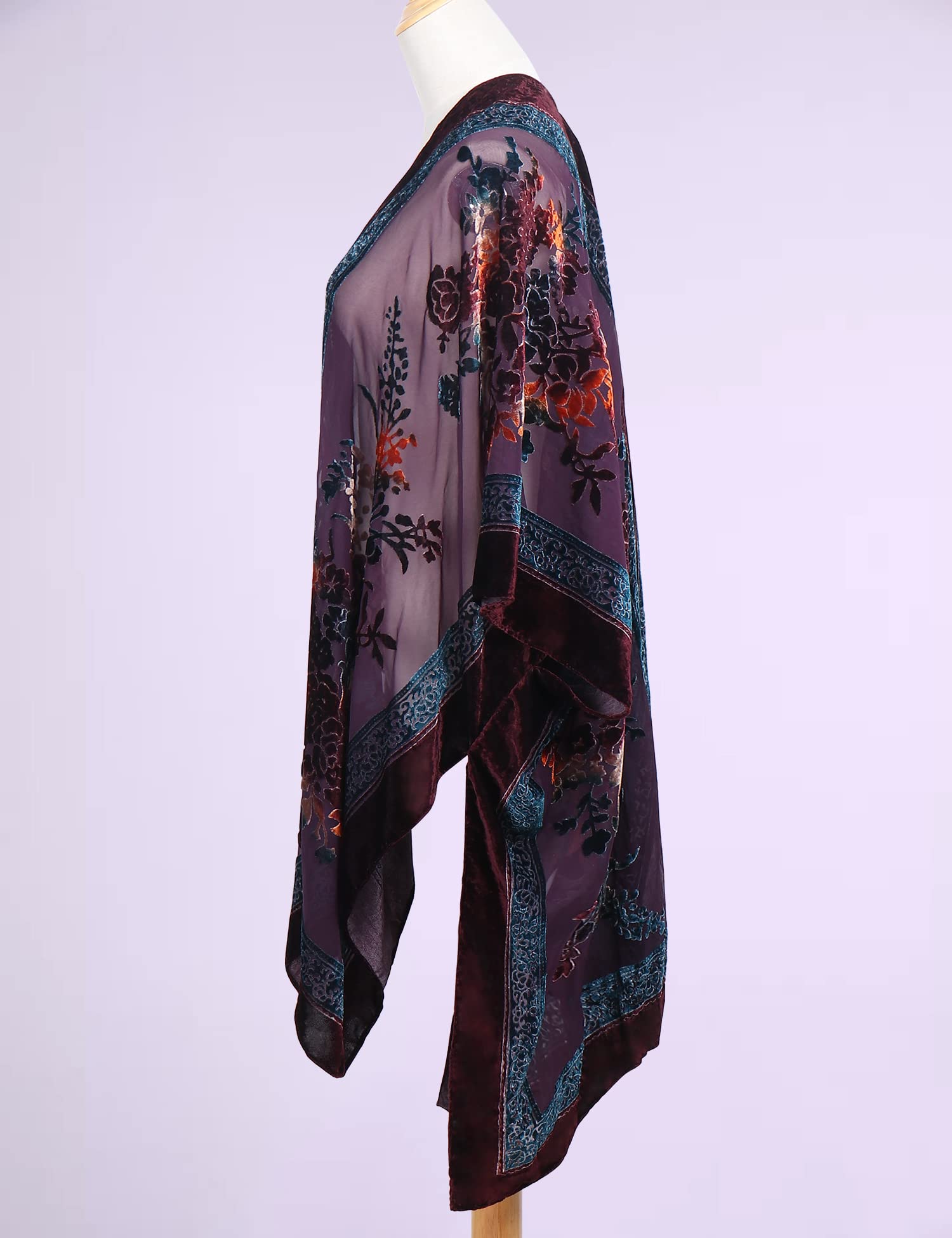 Women's Burnout Velvet Kimono Long Cardigan Cover Up Casual Outfit
