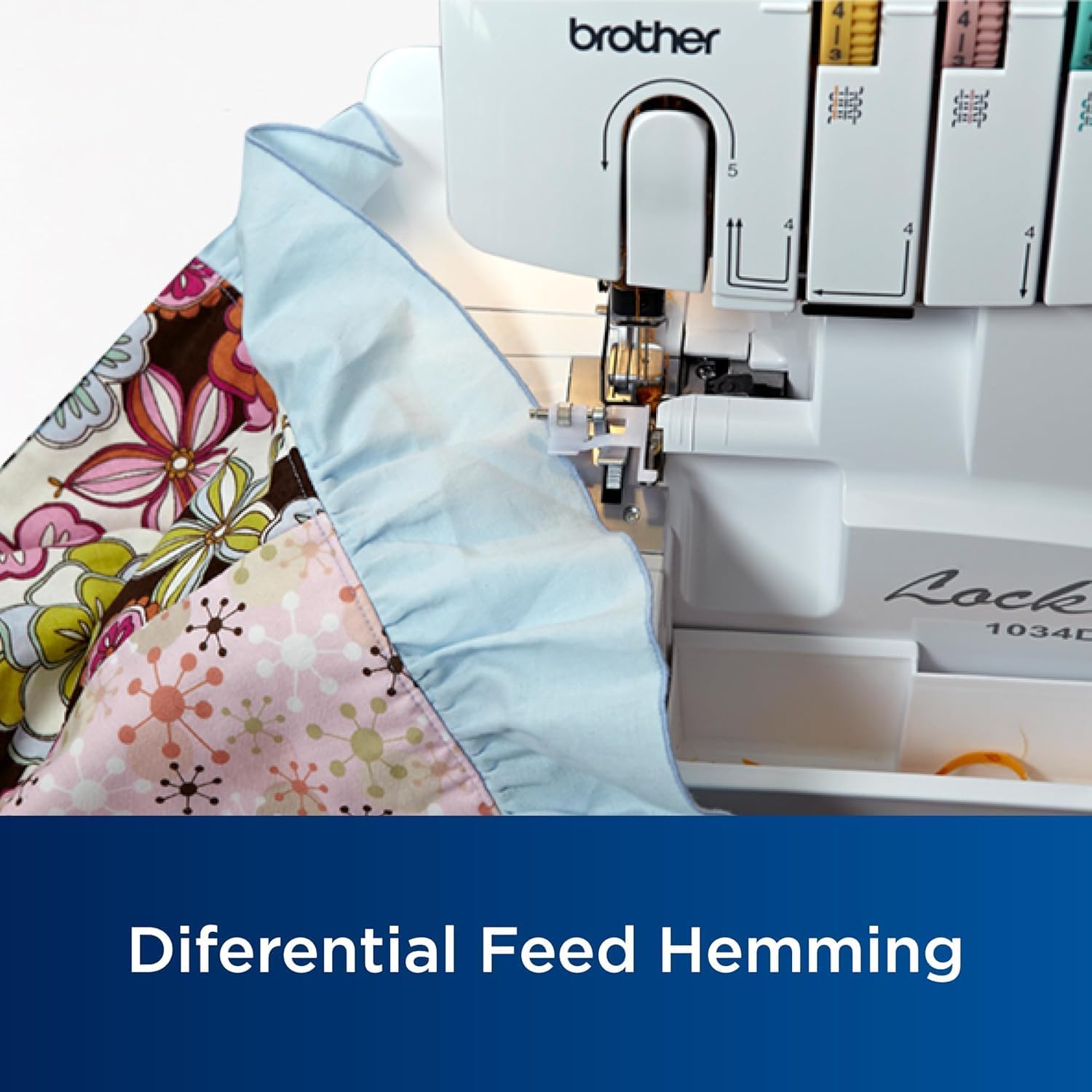 Brother Serger, 1034D, Heavy-Duty Metal Frame Overlock Machine, 1,300 Stitches Per Minute, Removeable Trim Trap, 3 Included Accessory Feet, White