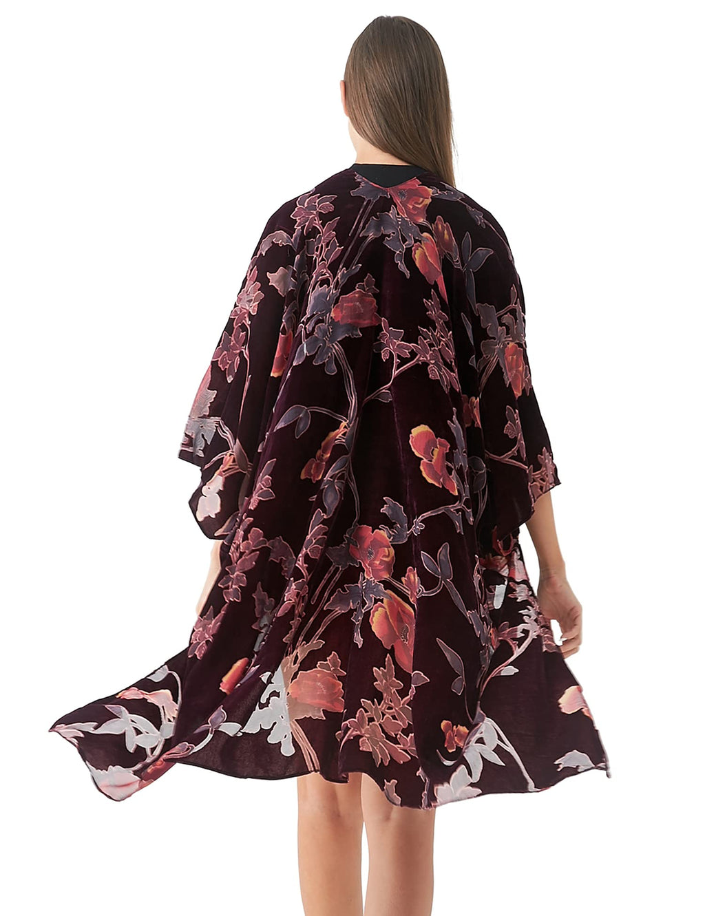 Women's Burnout Velvet Kimono Long Cardigan Cover Up Casual Outfit