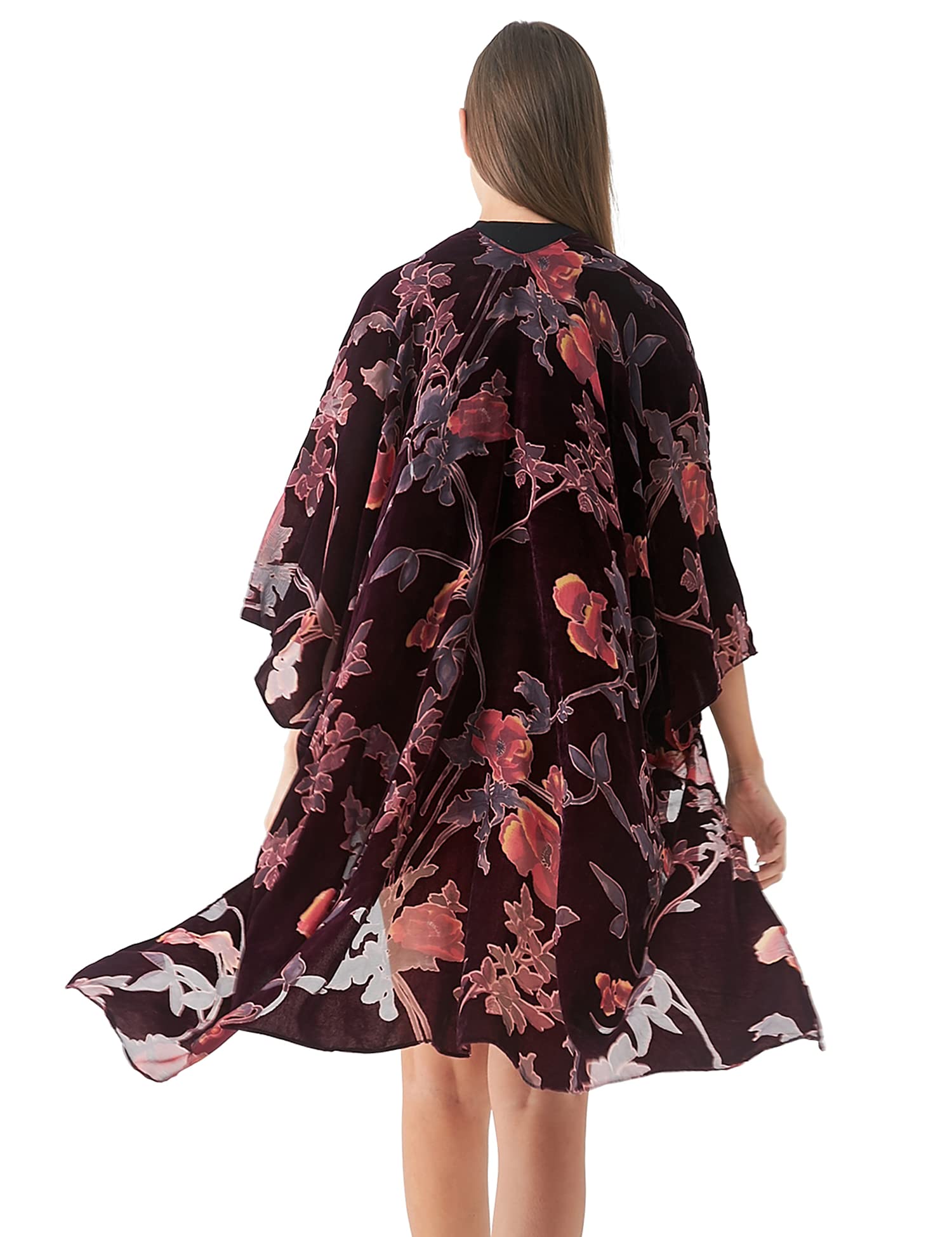 Women's Burnout Velvet Kimono Long Cardigan Cover Up Casual Outfit