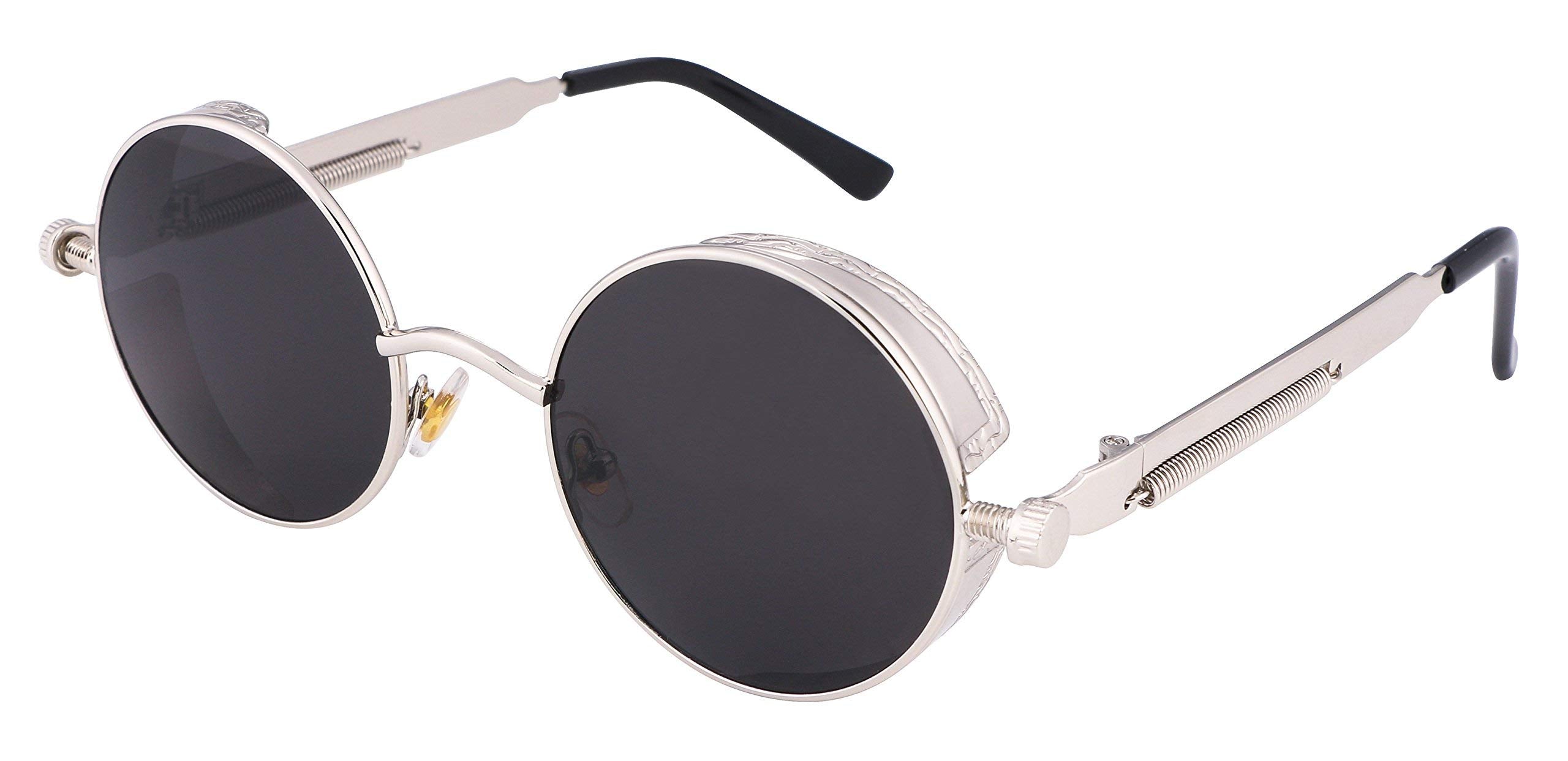 FEISEDY Retro Gothic Steampunk Sunglasses Round Metal Frame Punk Circle Inspired Shade Men B1857