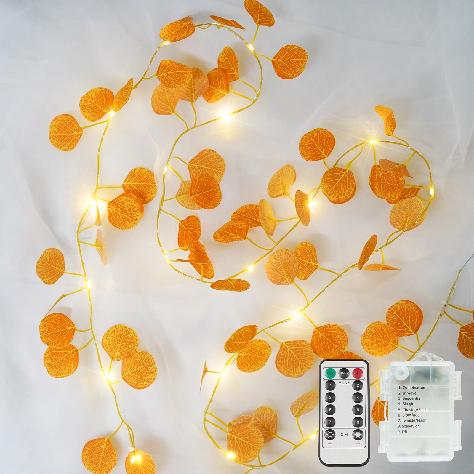 suddus Vine with Fairy Lights Battery Operated, 33ft 100 LED Maple Leaf String Lights with Remote, Dimmable Fall Garland with Lights for Bedroom Wall Indoor Outdoor Thanksgiving Decor (Warm White)