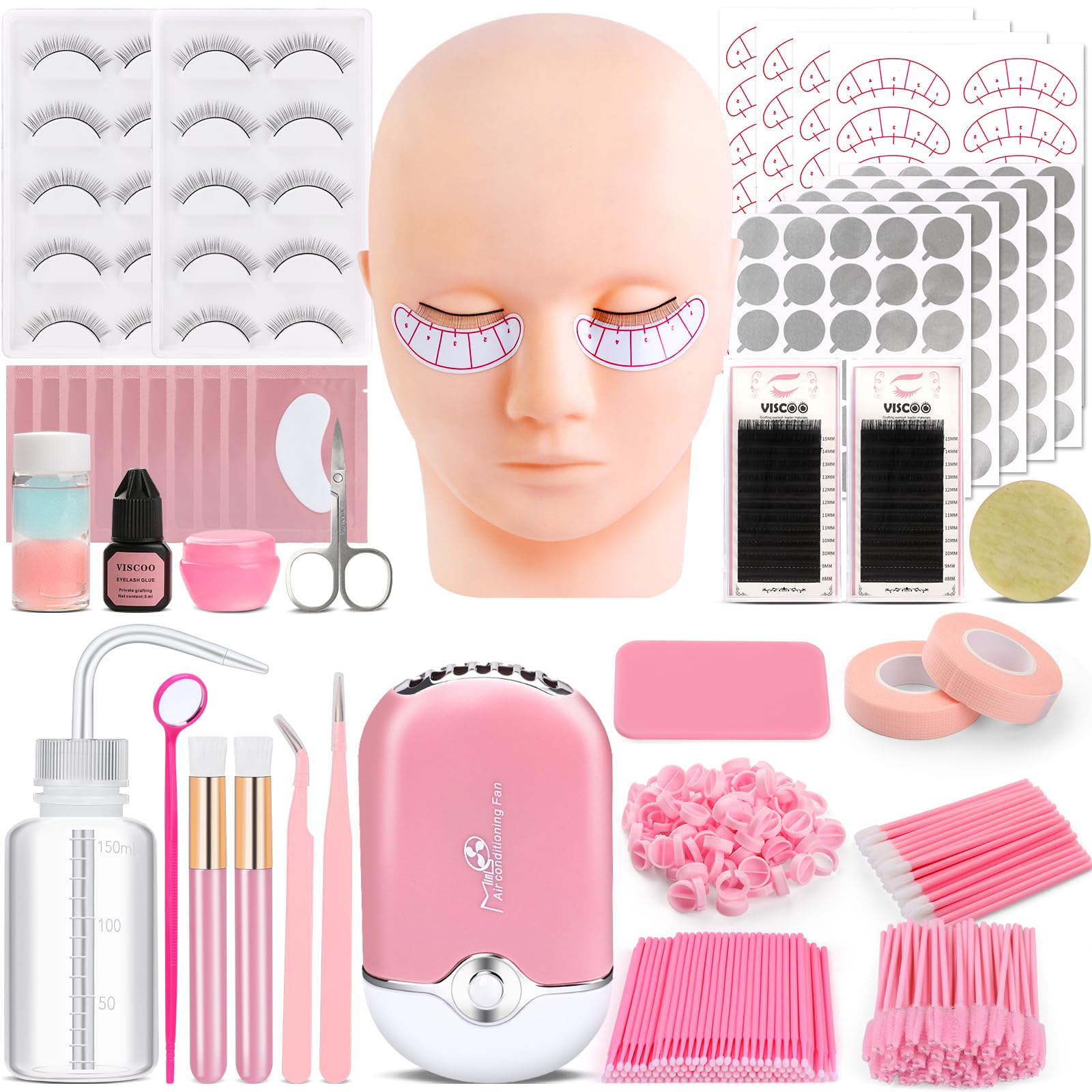 Eyelash Extension Kit for Beginners, Professional Lash Extension Kit with Mannequin Head, Lash Starter Kit with Lash Fan, Lash Extension Supplies for Practice Training Kit