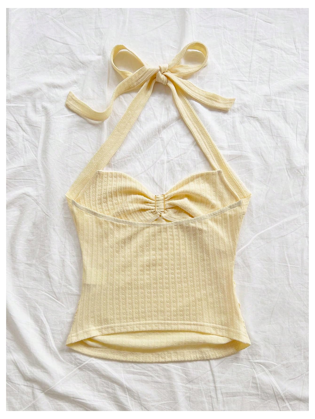 SOLY HUX Women's V Neck Halter Tops Open Back Y2k Ruched Floral Metal Summer Going Out Cami Tops