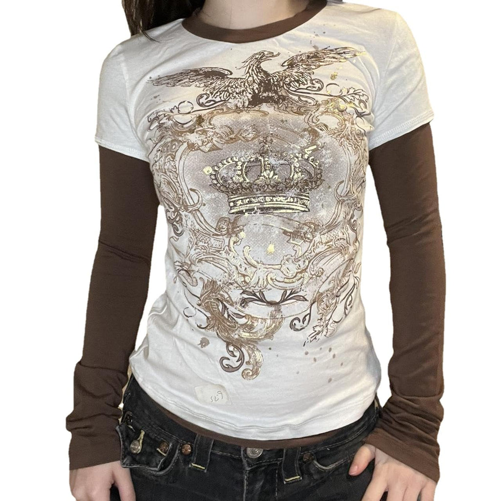 Goth Shirt Gothic Shirt Fake Two-Piece Alternative Clothing Goth Long Sleeve Top Grunge Clothes