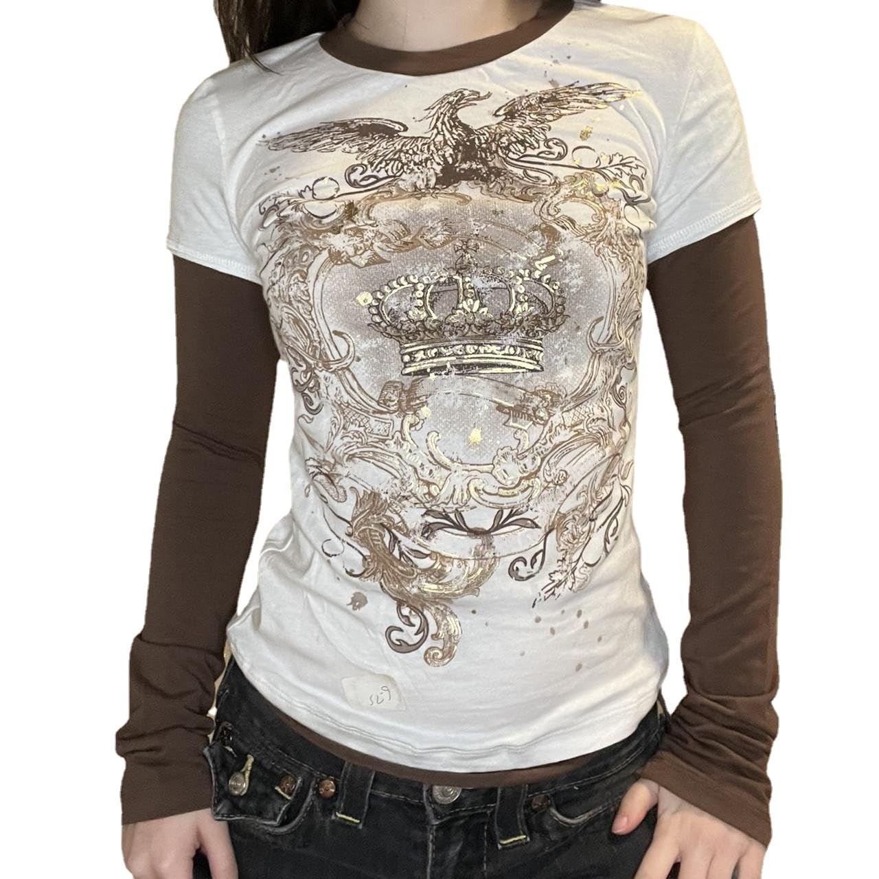 Goth Shirt Gothic Shirt Fake Two-Piece Alternative Clothing Goth Long Sleeve Top Grunge Clothes