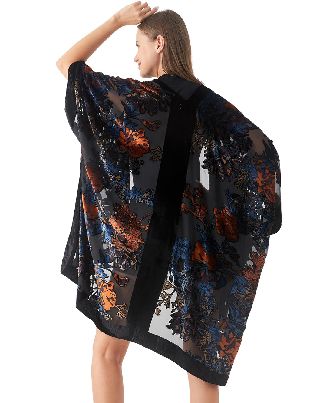 Women's Burnout Velvet Kimono Long Cardigan Cover Up Casual Outfit