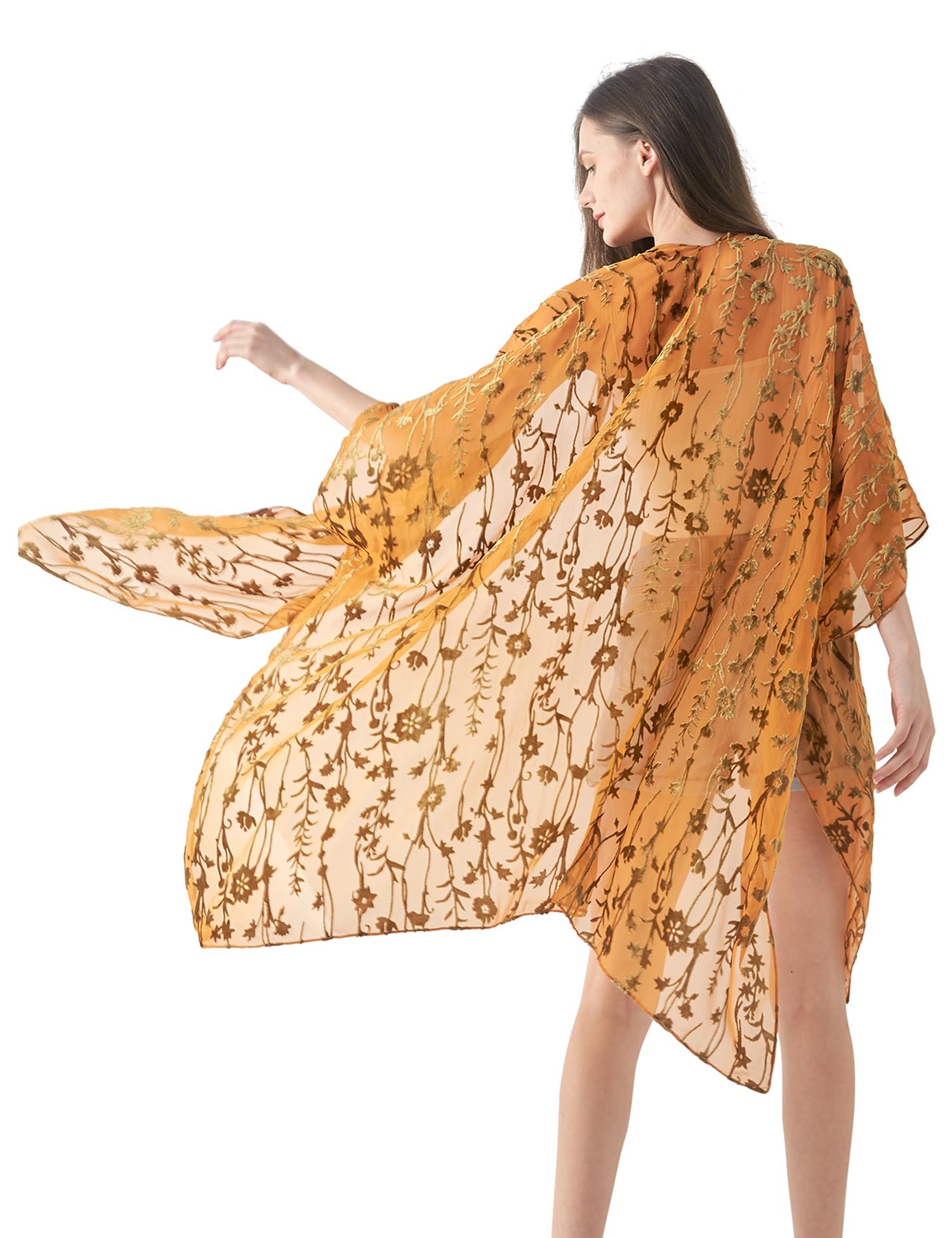 Women's Burnout Velvet Kimono Long Cardigan Cover Up Casual Outfit