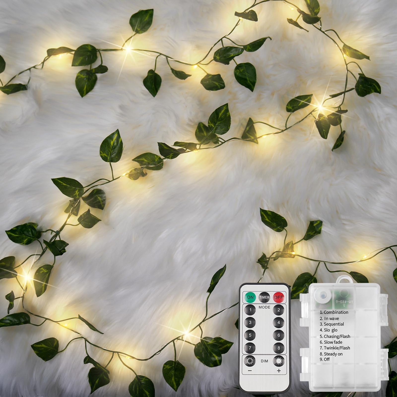 suddus Vine with Fairy Lights Battery Operated, 33ft 100 LED Maple Leaf String Lights with Remote, Dimmable Fall Garland with Lights for Bedroom Wall Indoor Outdoor Thanksgiving Decor (Warm White)
