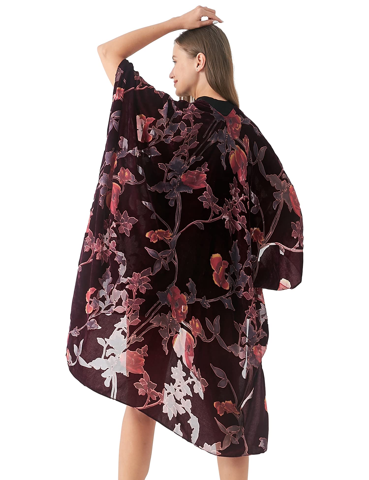 Women's Burnout Velvet Kimono Long Cardigan Cover Up Casual Outfit