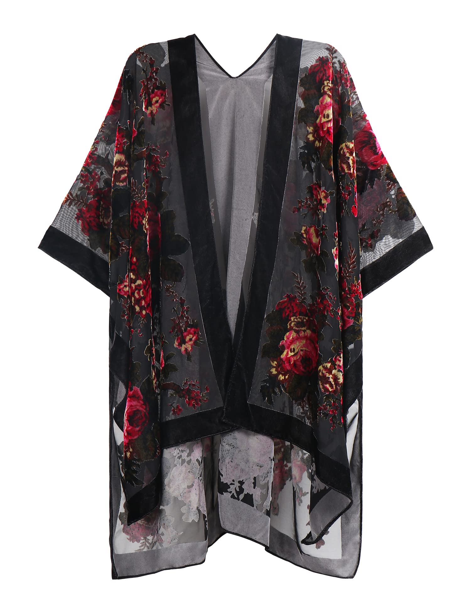 Women's Burnout Velvet Kimono Long Cardigan Cover Up Casual Outfit