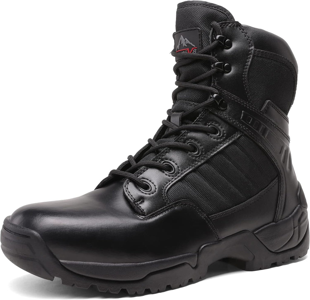 NORTIV 8 Men's Military Tactical Work Boots Side Zipper Leather Motorcycle Combat Boots Trooper(6-8 Inches)