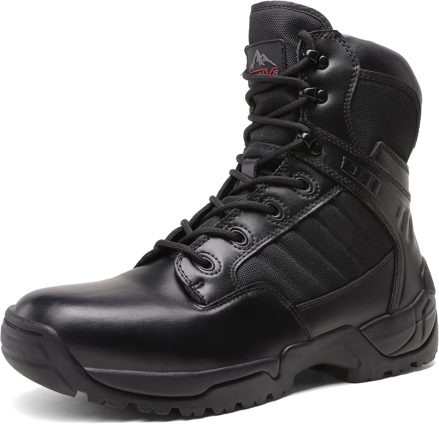 NORTIV 8 Men's Military Tactical Work Boots Side Zipper Leather Motorcycle Combat Boots Trooper(6-8 Inches)