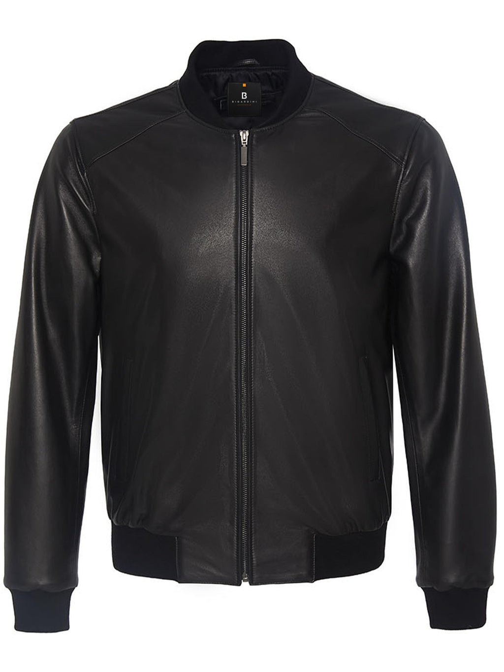 Bigardini Men's Leather Bomber Jacket - Genuine Lambskin Leather Jacket for Men - Black