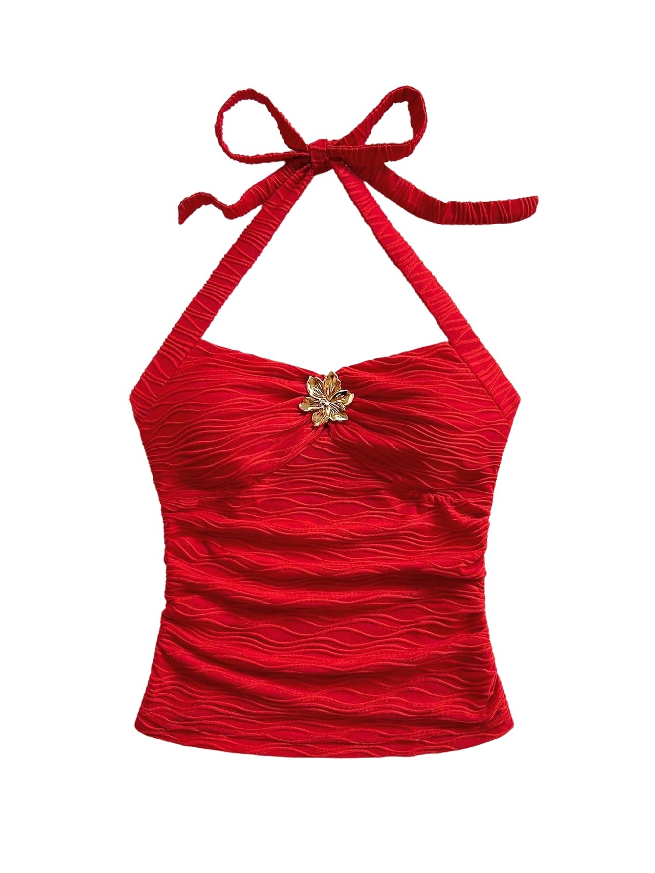 SOLY HUX Women's V Neck Halter Tops Open Back Y2k Ruched Floral Metal Summer Going Out Cami Tops