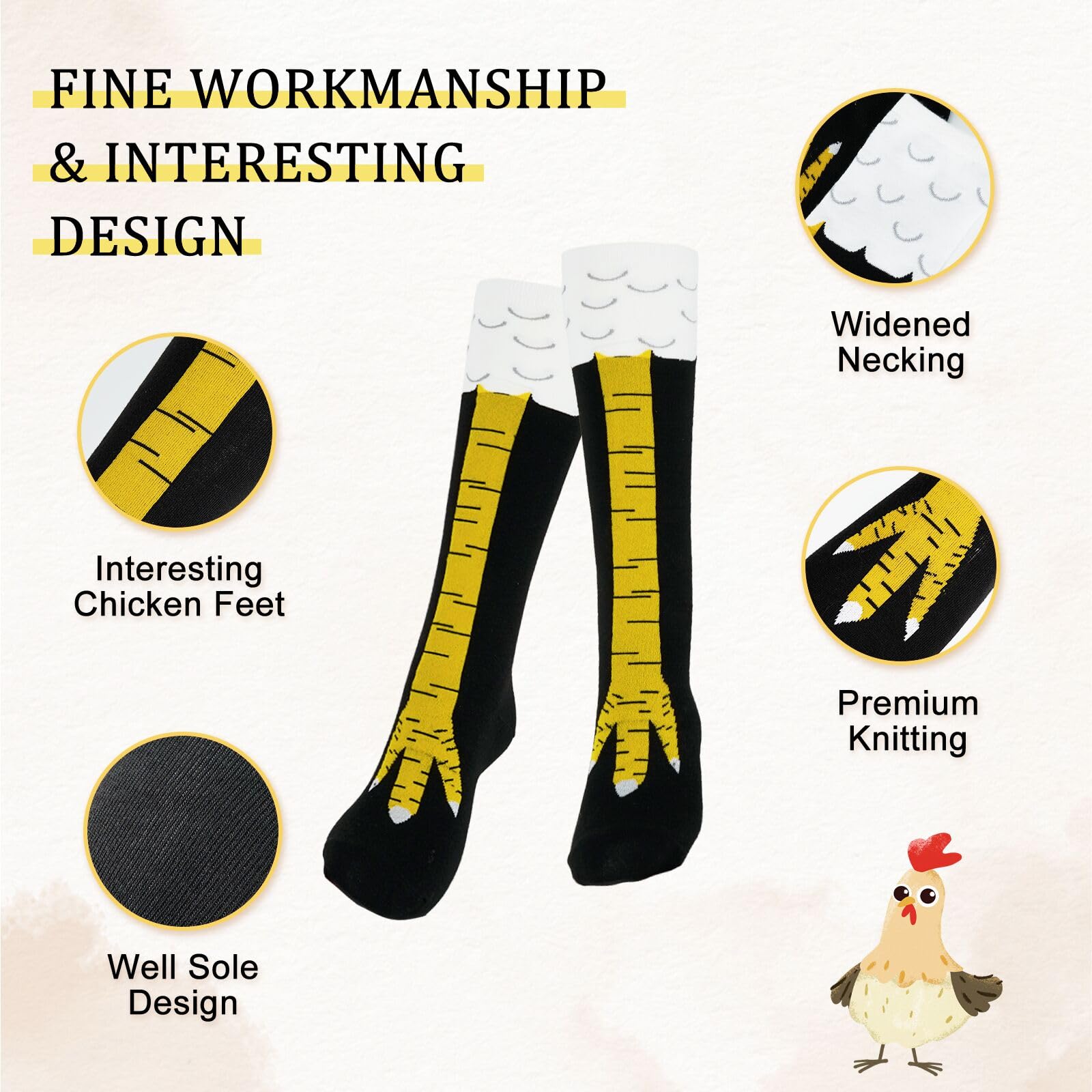 Nackiy Crazy Funny Chicken Feet Socks for Women Men, 3D Novelty Gag Gift Stocking Stuffers, White Elephant Gifts for Adults