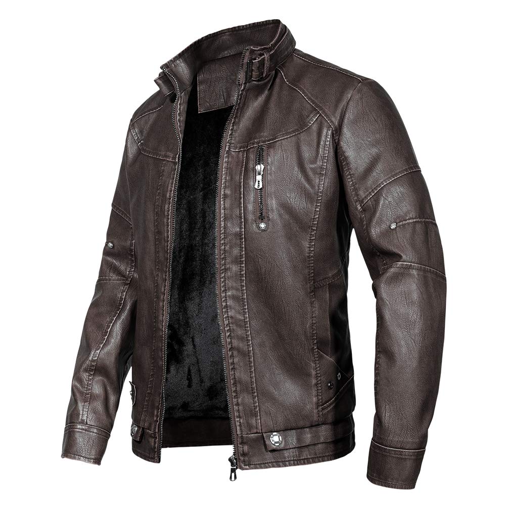 WULFUL Men's Vintage Stand Collar Leather Jacket Motorcycle PU Jacket and Coat
