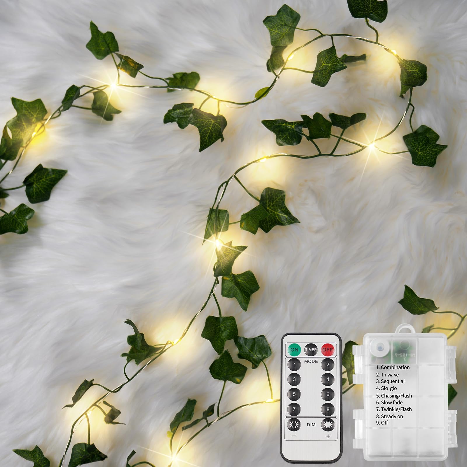 suddus Vine with Fairy Lights Battery Operated, 33ft 100 LED Maple Leaf String Lights with Remote, Dimmable Fall Garland with Lights for Bedroom Wall Indoor Outdoor Thanksgiving Decor (Warm White)