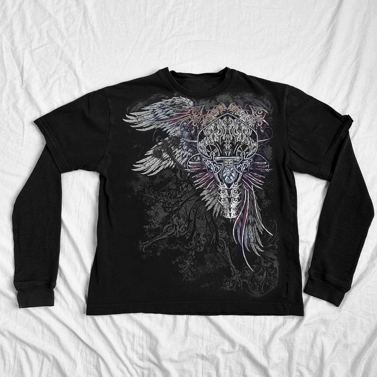 Goth Shirt Gothic Shirt Fake Two-Piece Alternative Clothing Goth Long Sleeve Top Grunge Clothes